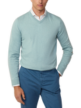 Hackett London Cotton & Cashmere Blend V-Neck Jumper, Berry Red, Menthol Green