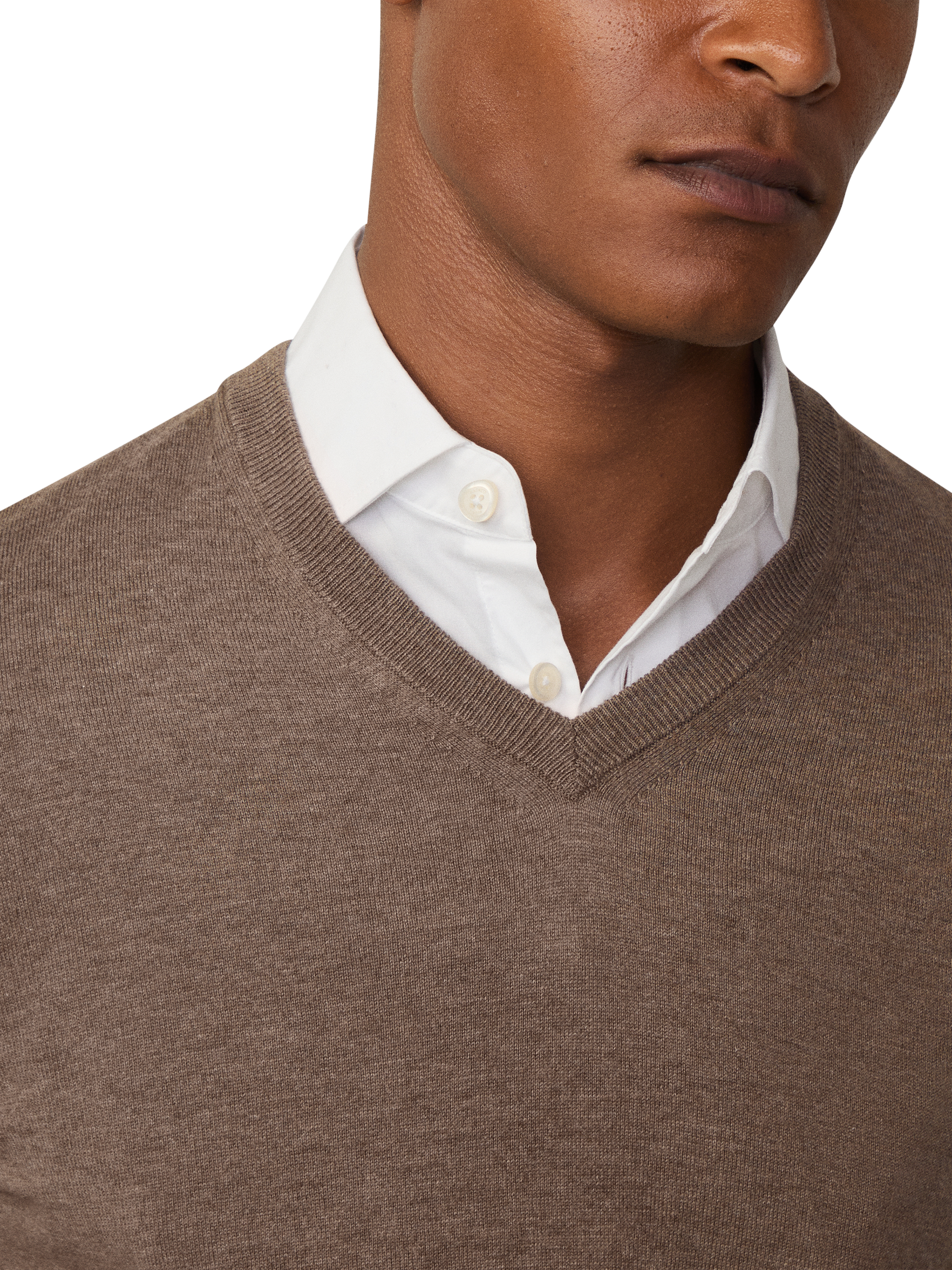 Product image 4 of 6, which shows Hackett London Cotton Cashmere Blend V-Neck Jumper, Fawn Beige, XXXL