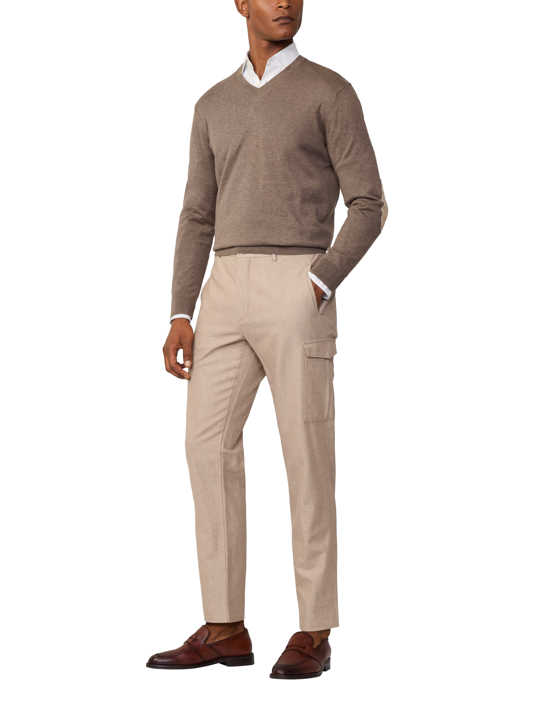 Product image 6 of 6, which shows Hackett London Cotton Cashmere Blend V-Neck Jumper, Fawn Beige, XXXL