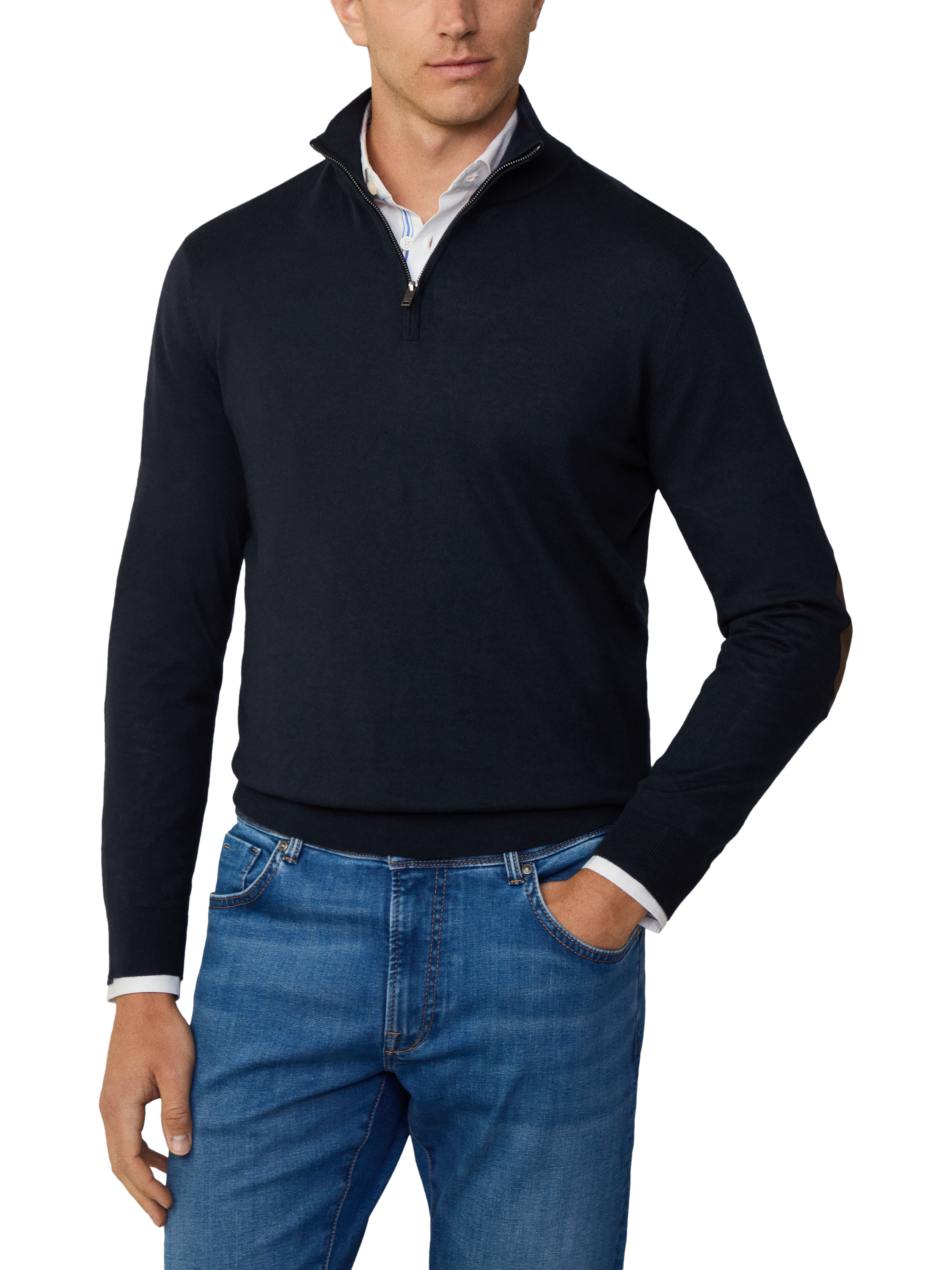 Product image 2 of 7, which shows Hackett London Cotton & Cashmere Quarter-Zip Jumper, Midnight Blue, XS