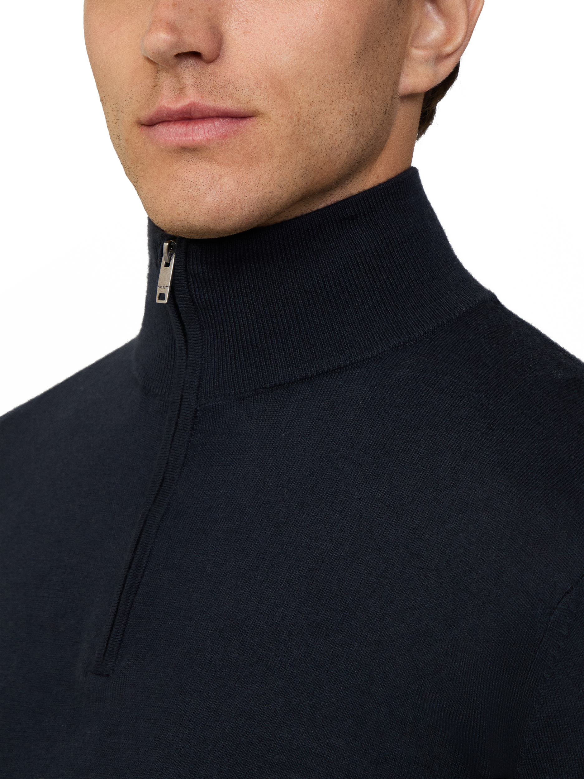 Product image 4 of 7, which shows Hackett London Cotton & Cashmere Quarter-Zip Jumper, Midnight Blue, XS