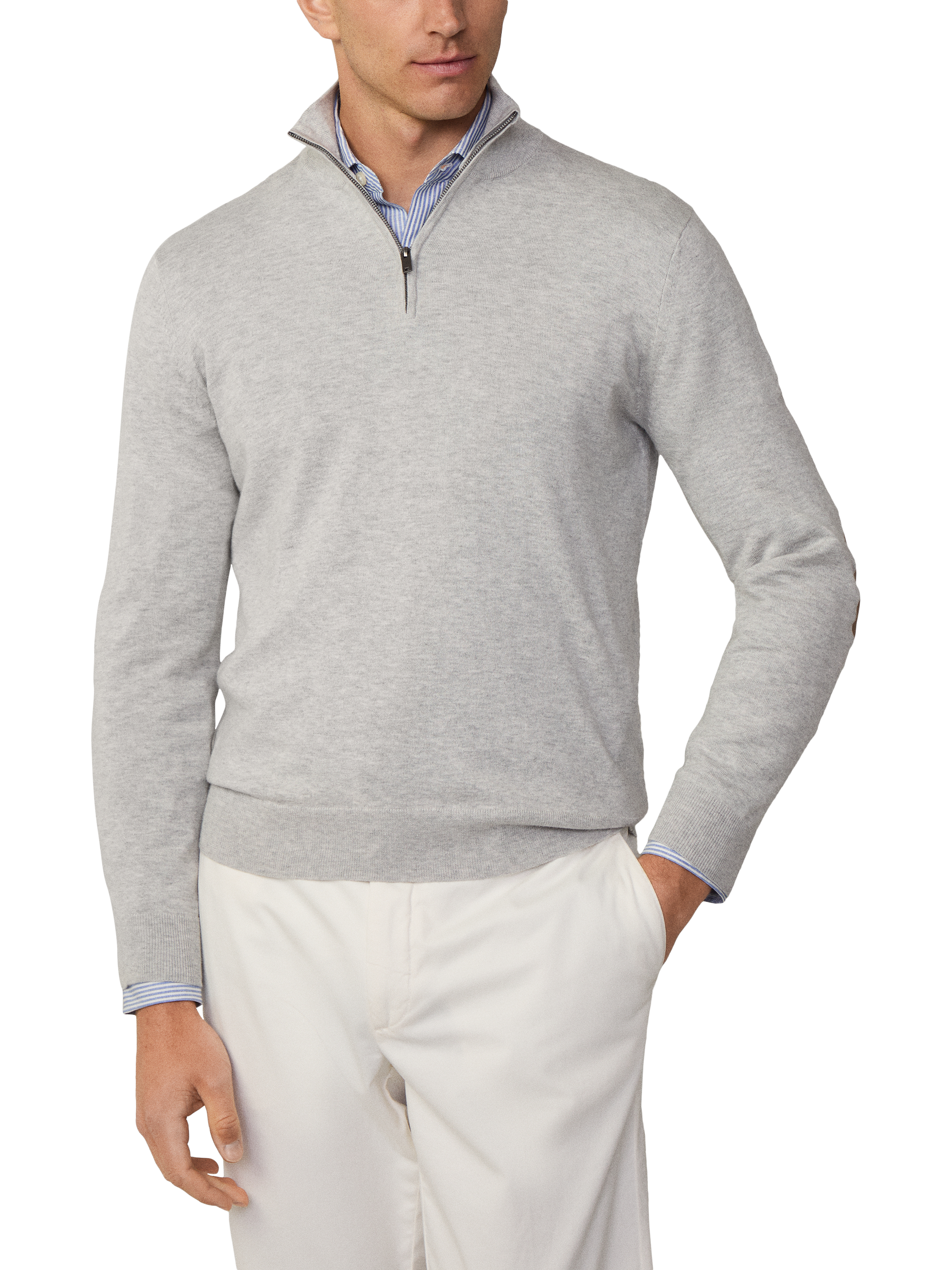Product image 2 of 7, which shows Hackett London Cotton & Cashmere Quarter-Zip Jumper, Ice Grey, XS