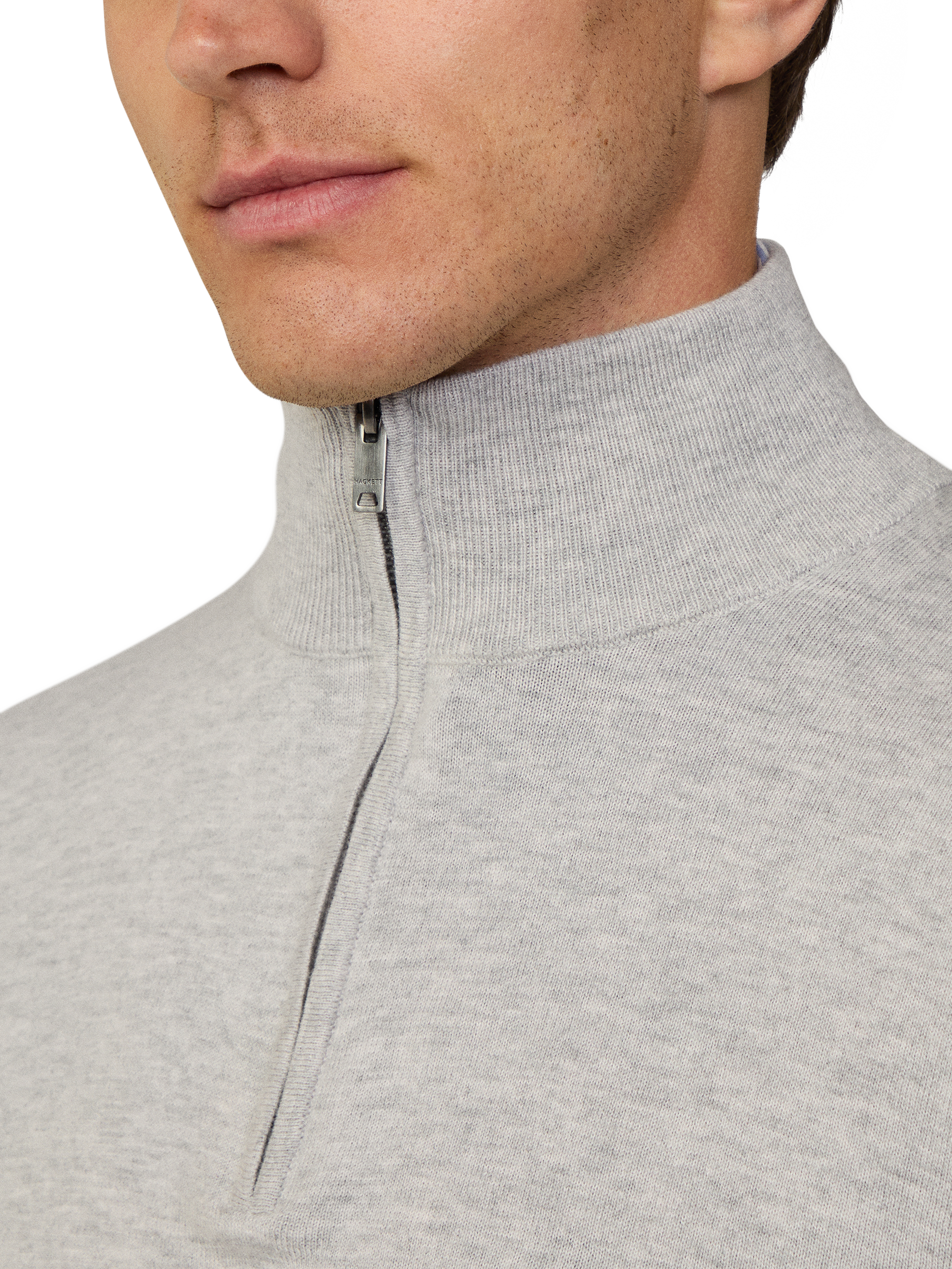Product image 4 of 7, which shows Hackett London Cotton & Cashmere Quarter-Zip Jumper, Ice Grey, XS