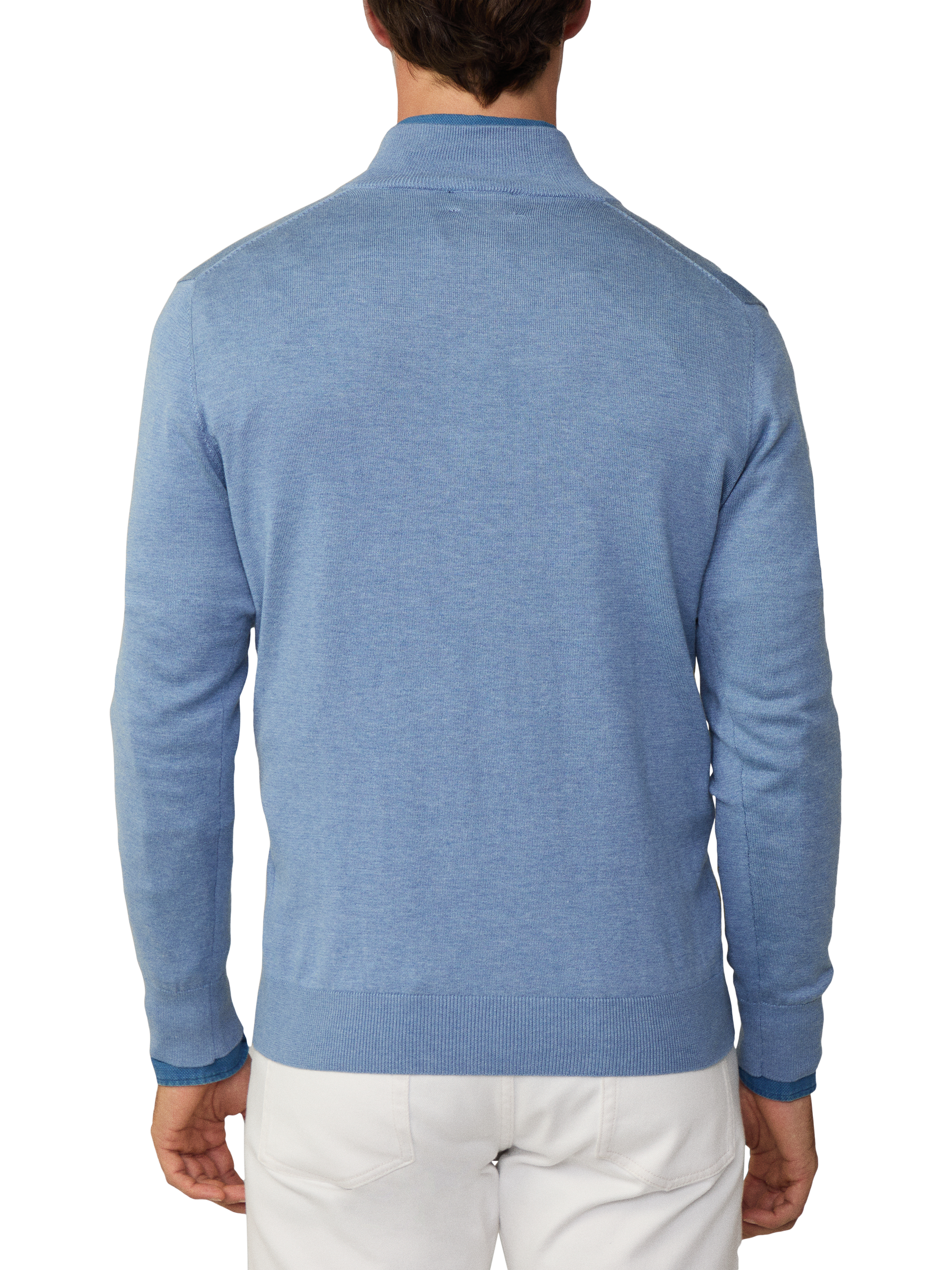 Product image 3 of 6, which shows Hackett London Cotton & Silk Quarter-Zip Jumper, Sea Blue, XXL