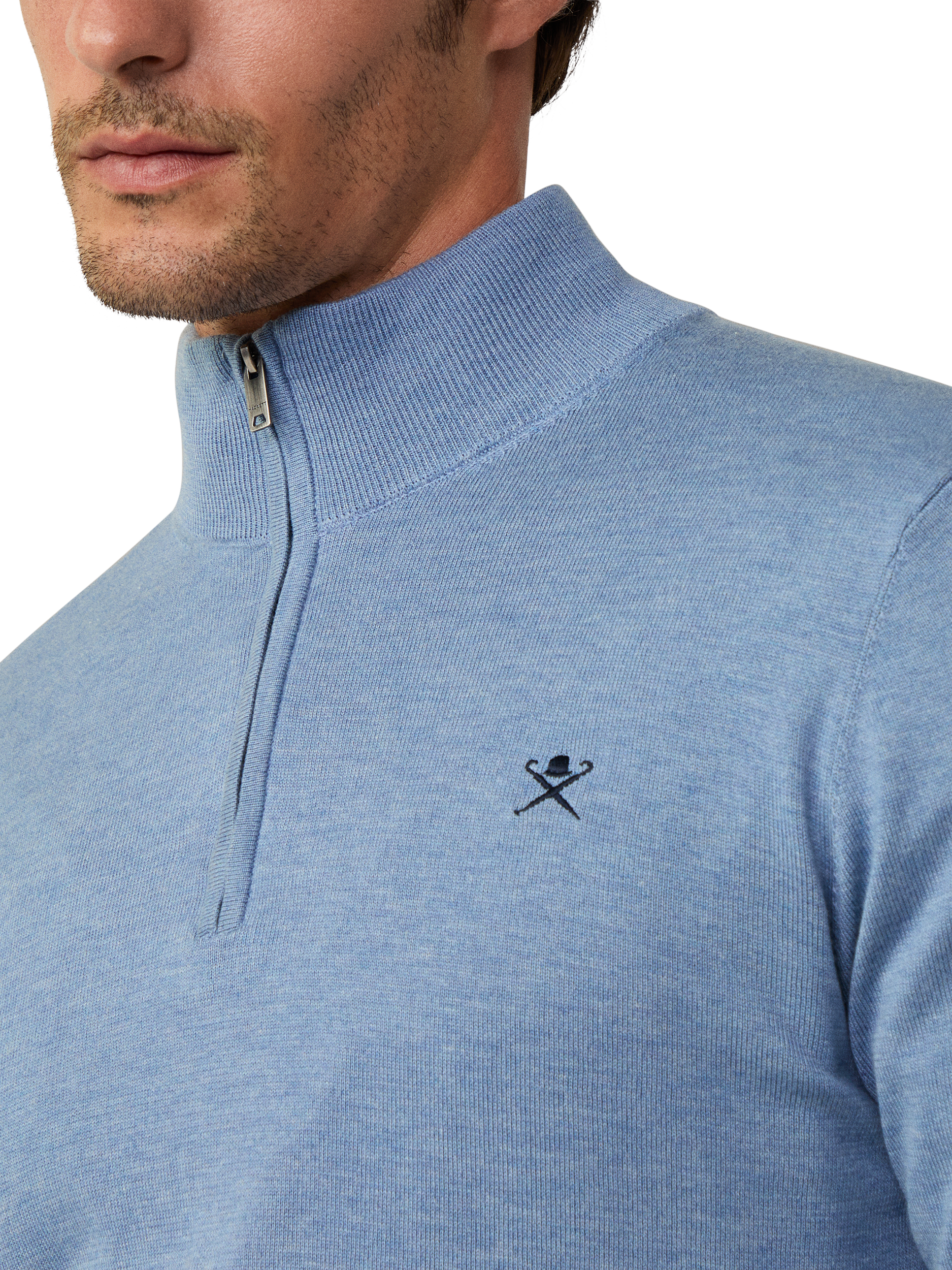 Product image 4 of 6, which shows Hackett London Cotton & Silk Quarter-Zip Jumper, Sea Blue, XXL