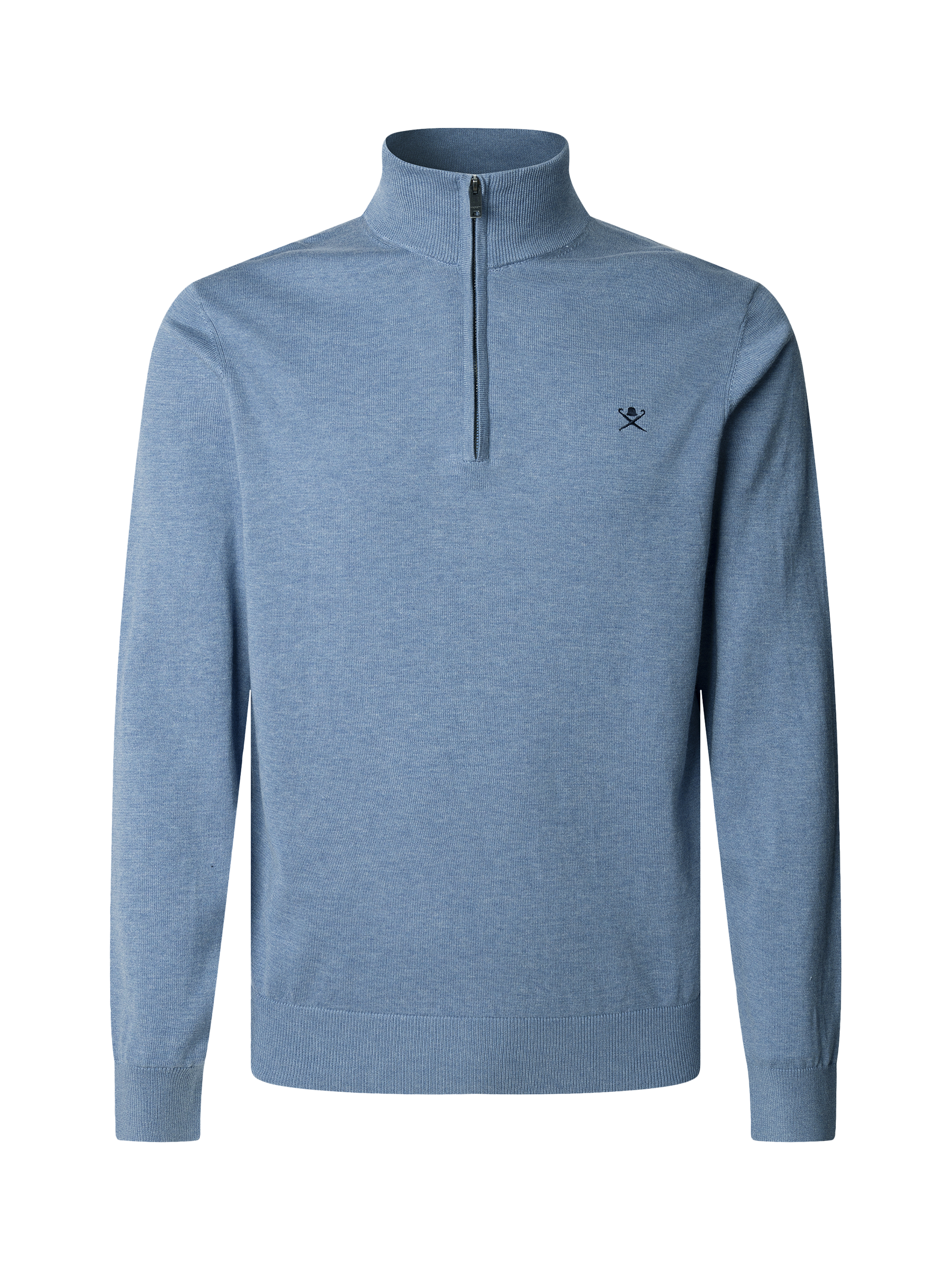 Product image 5 of 6, which shows Hackett London Cotton & Silk Quarter-Zip Jumper, Sea Blue, XXL