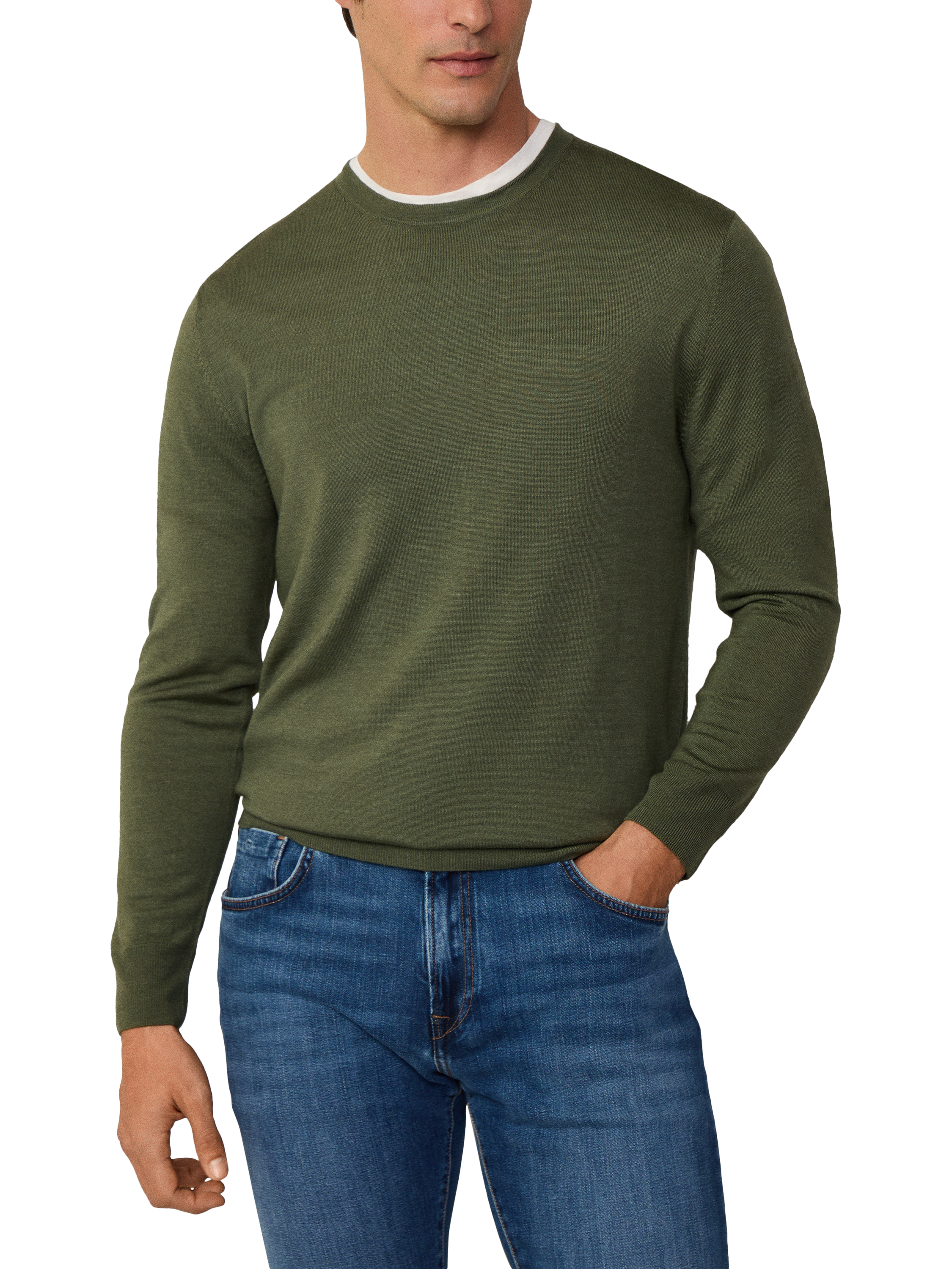 Product image 1 of 5, which shows Hackett London Merino Wool Silk Blend Crew Neck Jumper, Thyme Green, XXL