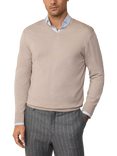Hackett London Merino Wool Silk V-Neck Jumper, Light Beige
