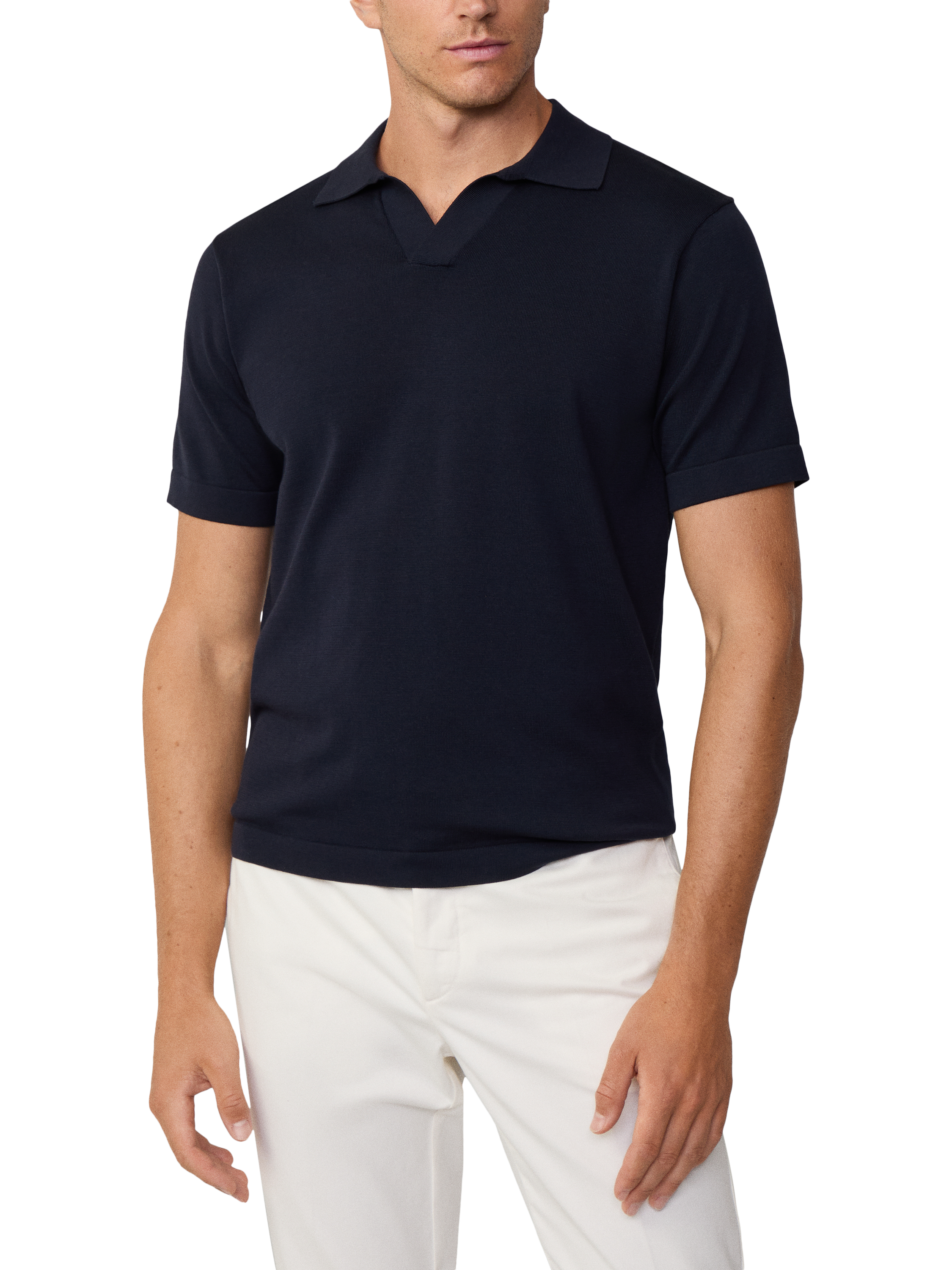 Product image 2 of 5, which shows Hackett London Cotton Silk Blend Regular Fit Short Sleeve Polo Shirt, Midnight Blue, XXXL