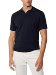 Hackett London Cotton Silk Blend Regular Fit Short Sleeve Polo Shirt, Midnight Blue