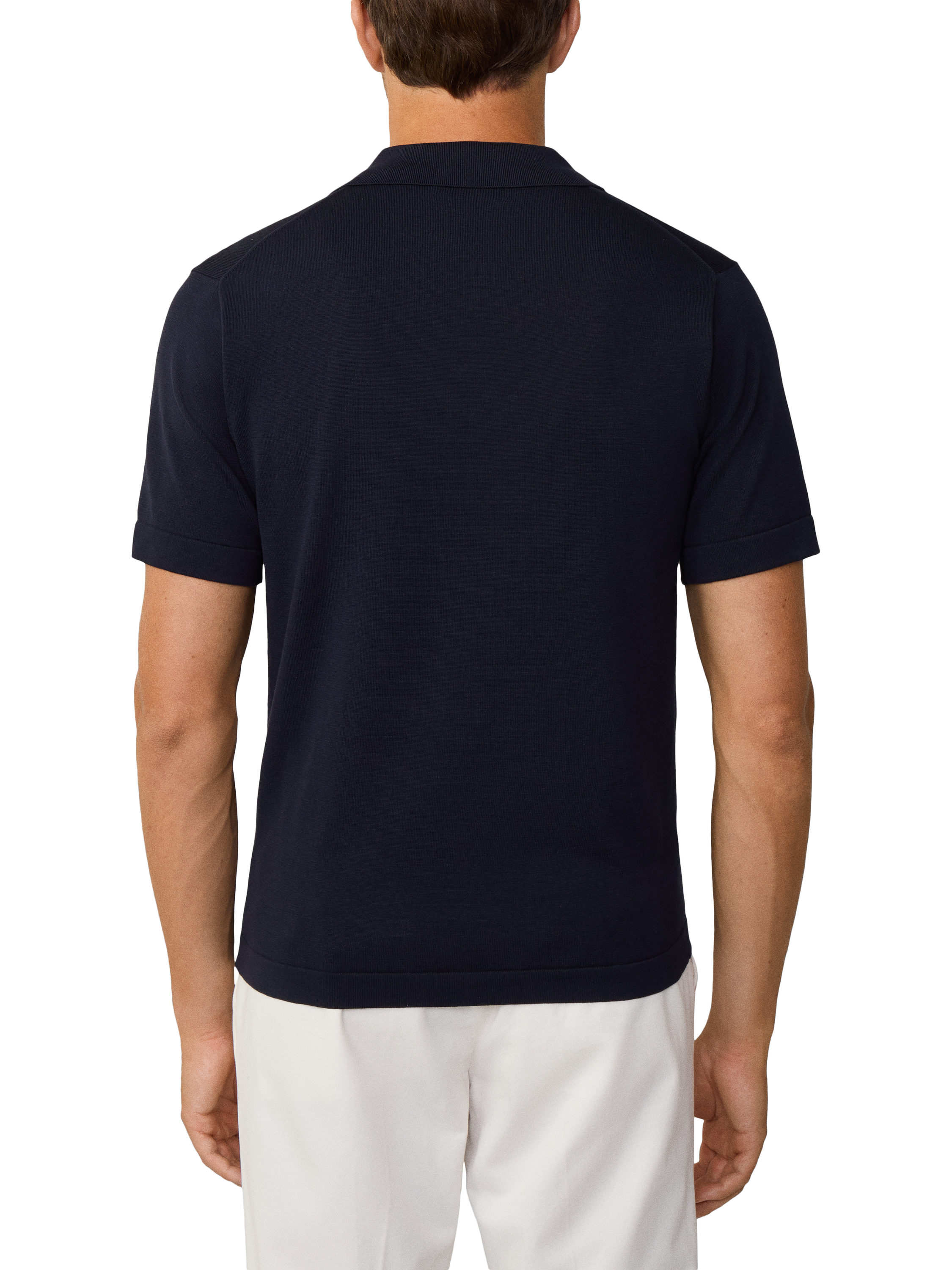 Product image 3 of 5, which shows Hackett London Cotton Silk Blend Regular Fit Short Sleeve Polo Shirt, Midnight Blue, XXXL