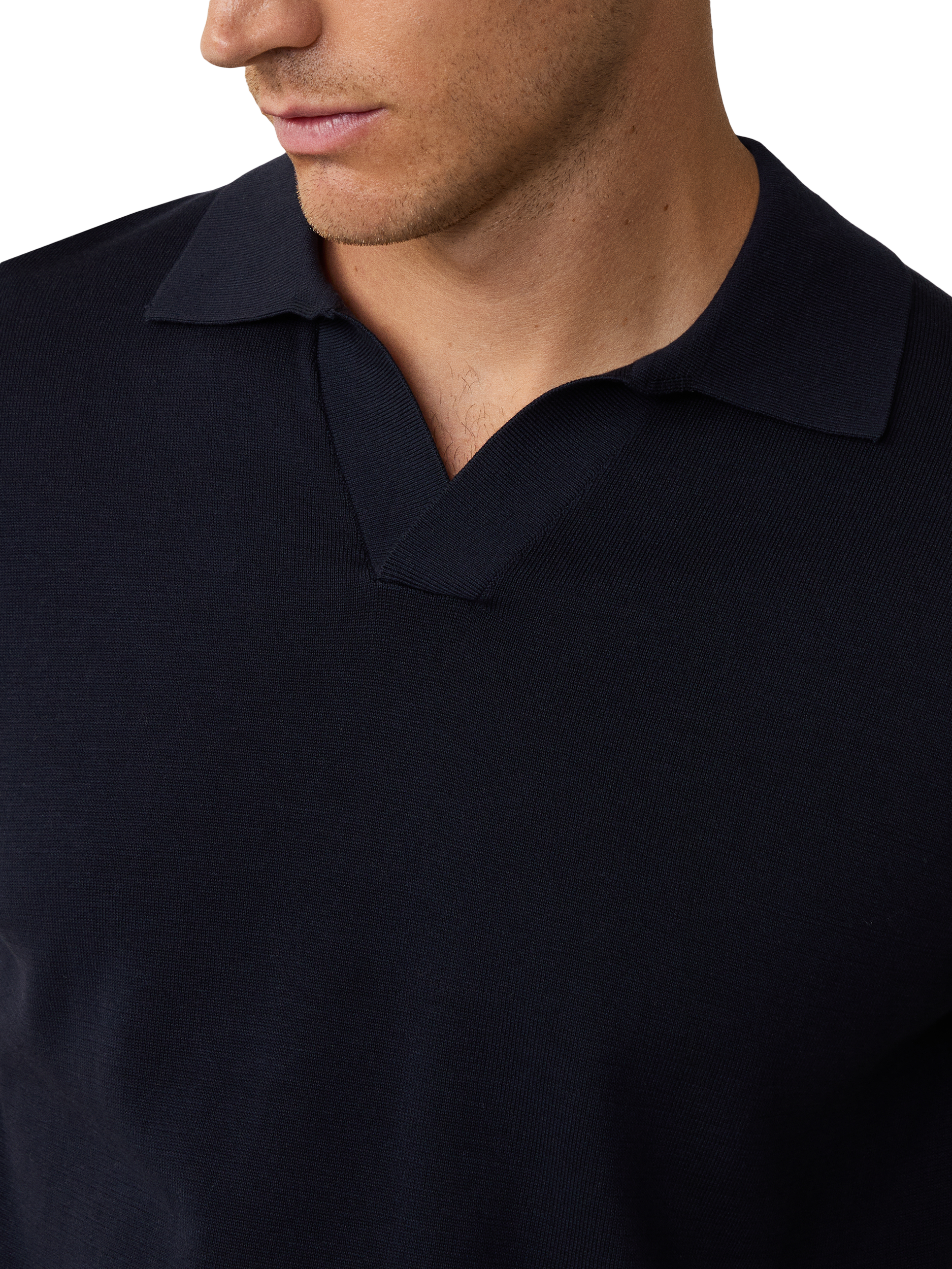 Product image 4 of 5, which shows Hackett London Cotton Silk Blend Regular Fit Short Sleeve Polo Shirt, Midnight Blue, XXXL