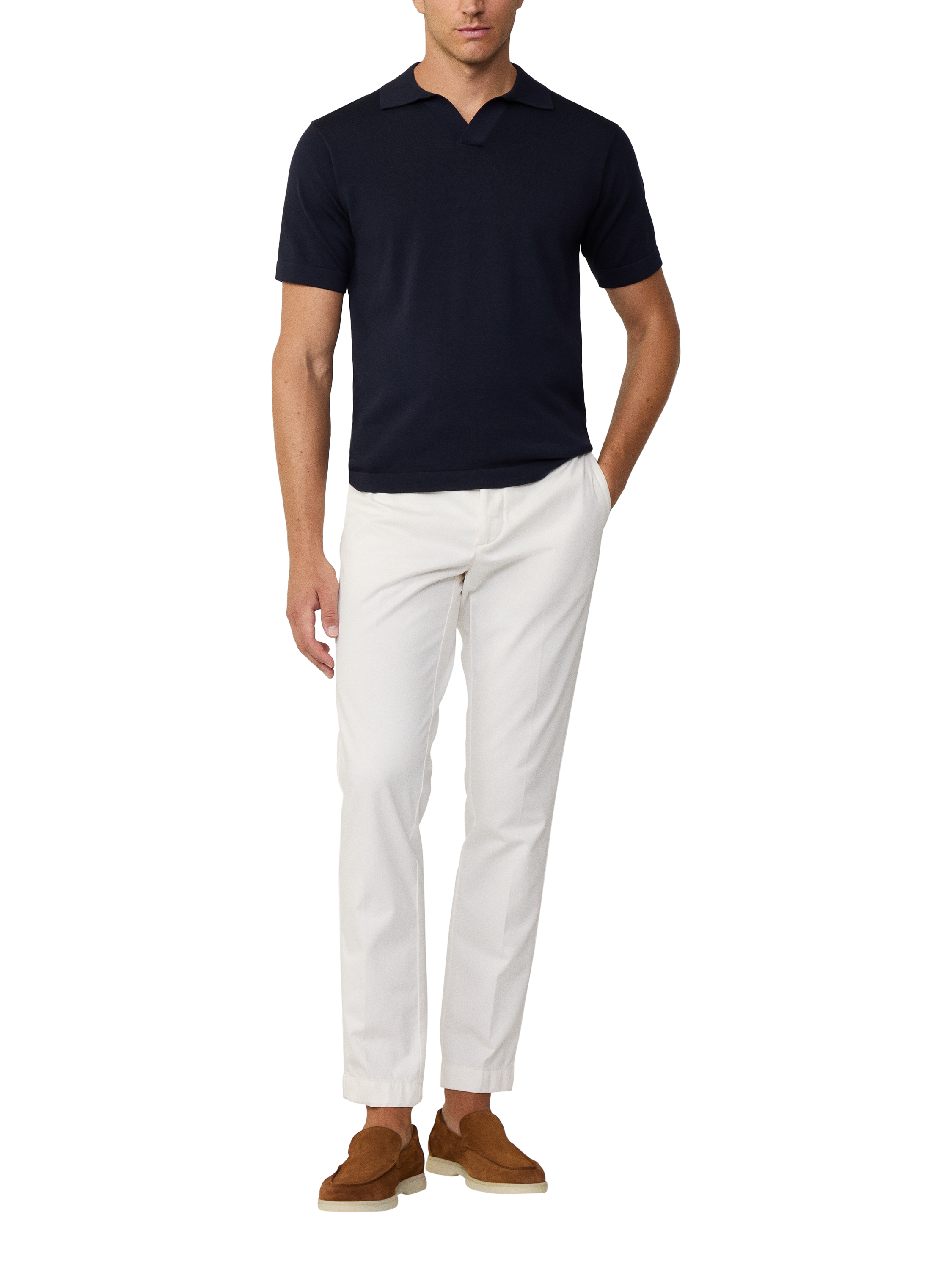 Product image 5 of 5, which shows Hackett London Cotton Silk Blend Regular Fit Short Sleeve Polo Shirt, Midnight Blue, XXXL