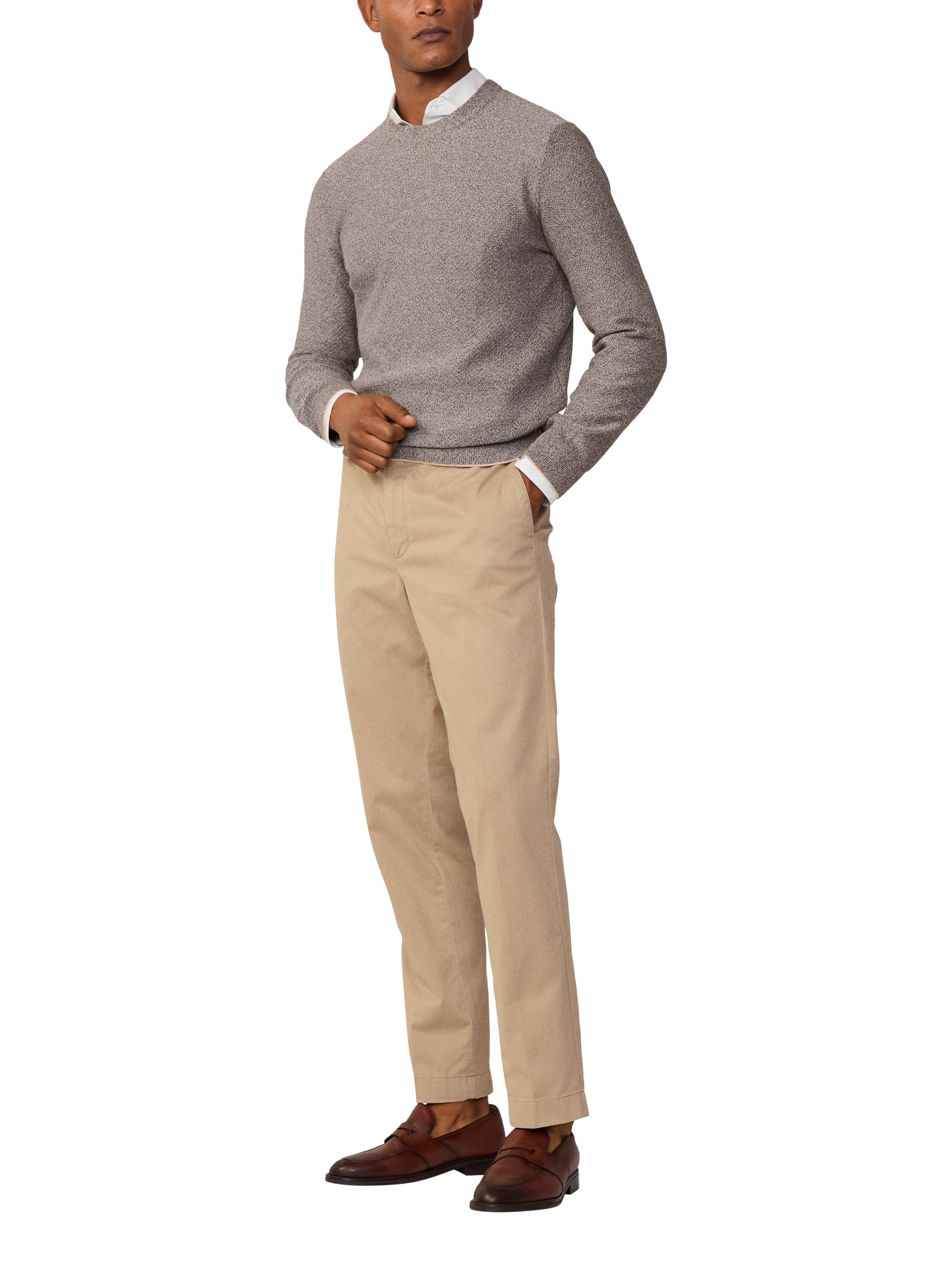 Product image 1 of 6, which shows Hackett London Mouline Crew Neck Jumper, Sand Beige, XXL