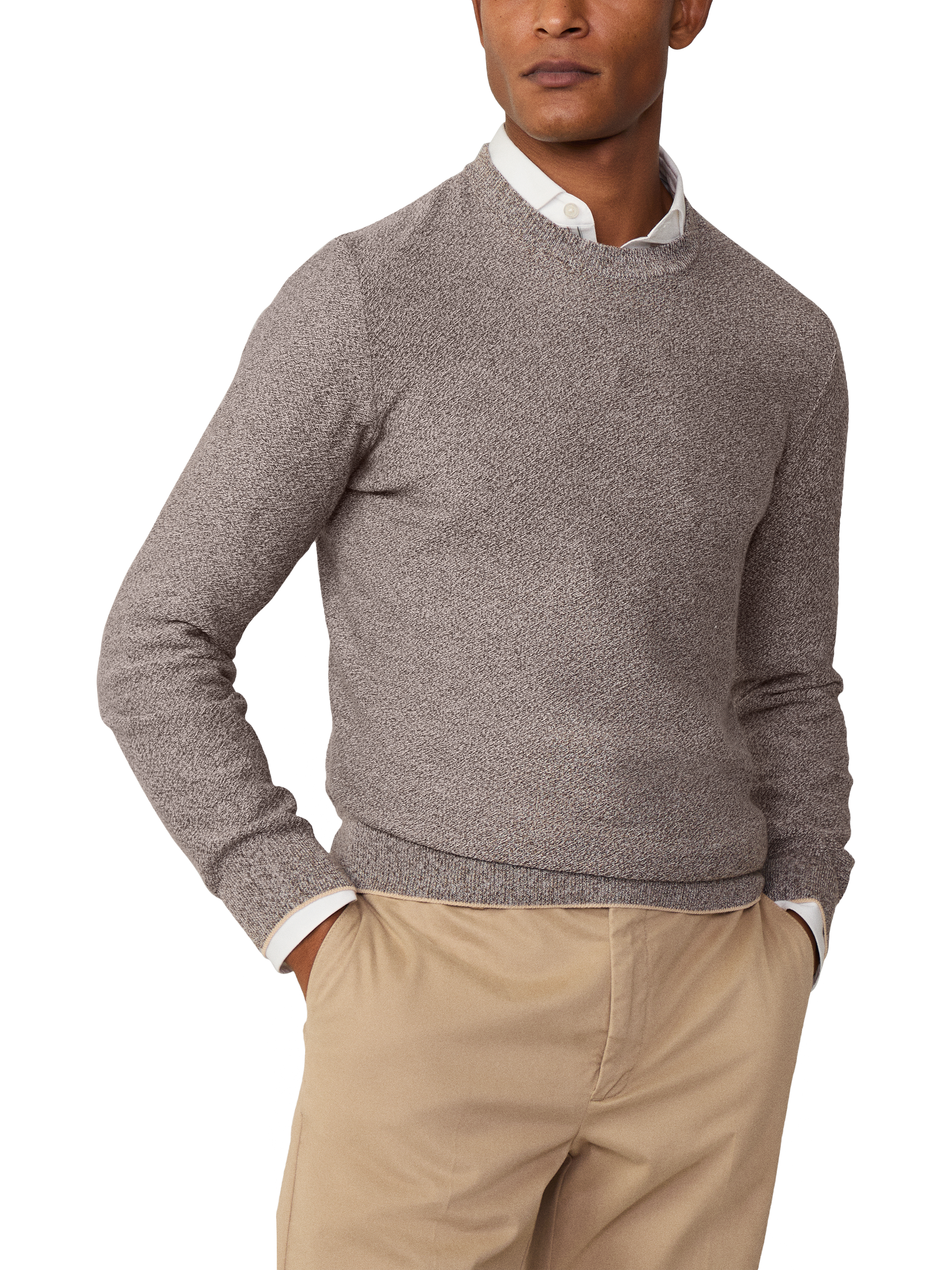 Product image 2 of 6, which shows Hackett London Mouline Crew Neck Jumper, Sand Beige, XXL