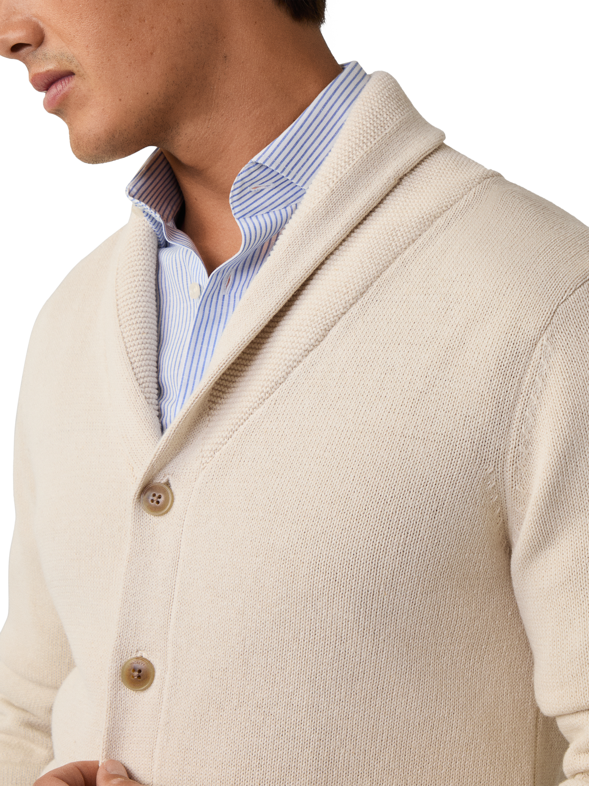 Product image 4 of 7, which shows Hackett London Cotton & Linen Blend Shawl Cardigan, Linen Beige, XS