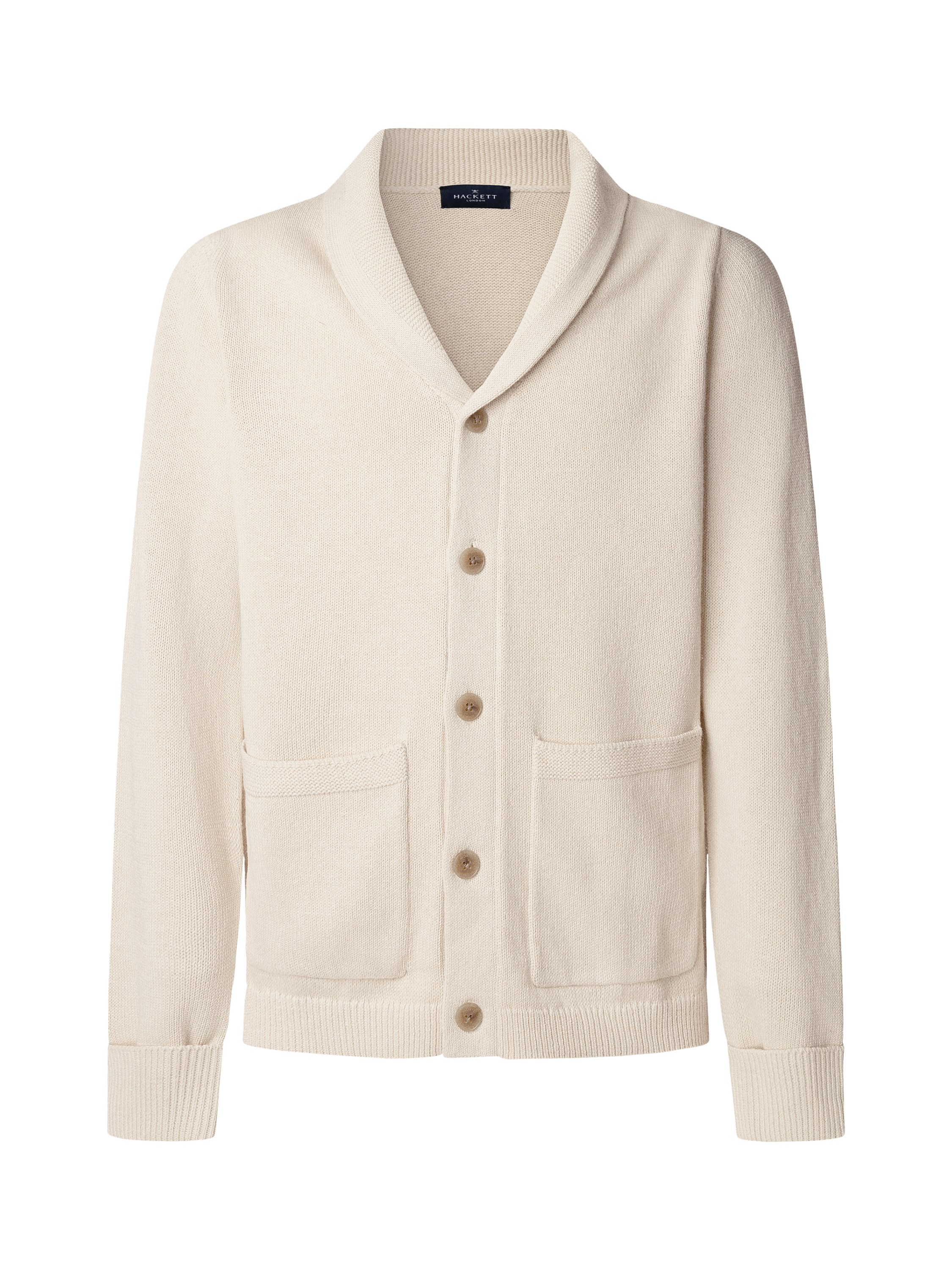 Product image 6 of 7, which shows Hackett London Cotton & Linen Blend Shawl Cardigan, Linen Beige, XS