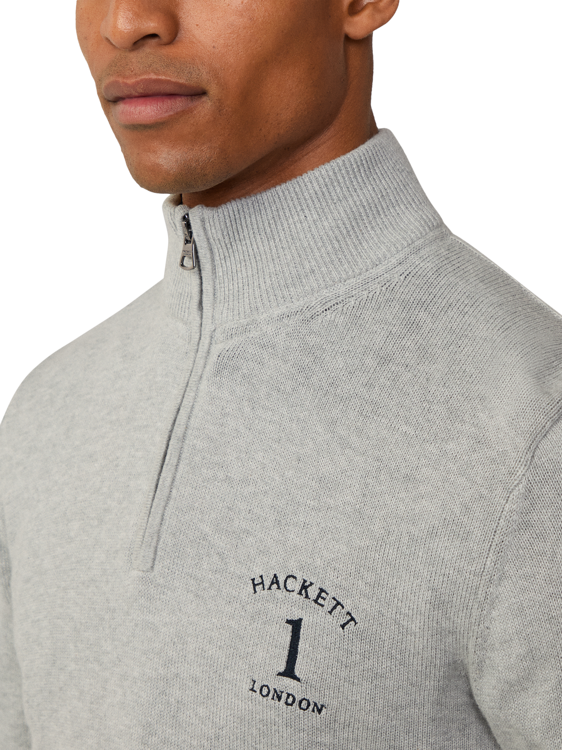 Product image 4 of 6, which shows Hackett London Cotton Quarter-Zip Jumper, Light Grey Marl, XXL
