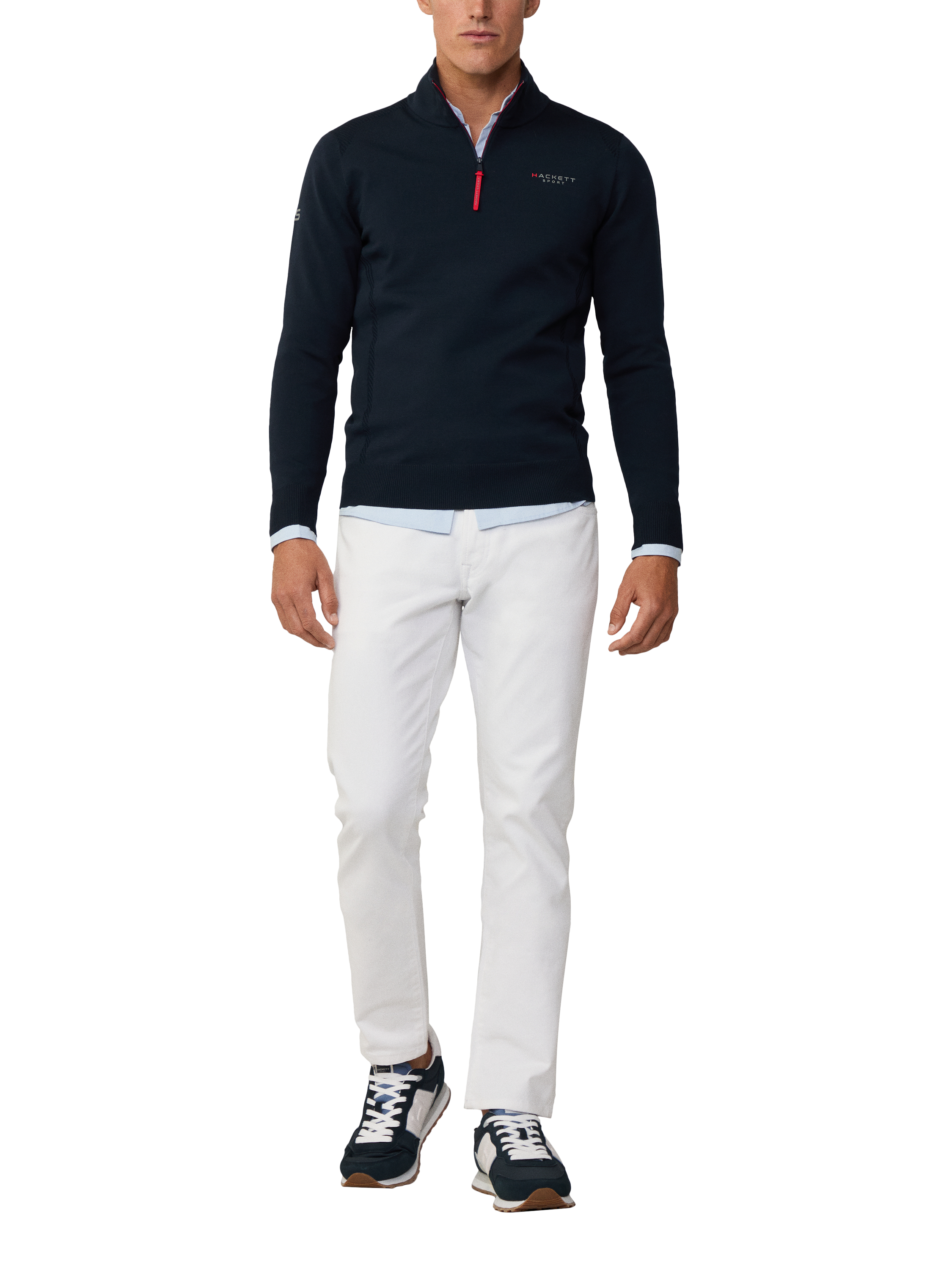 Product image 1 of 11, which shows Hackett London Seamless Knitted Quarter Zip Jumper, Navy, XXL