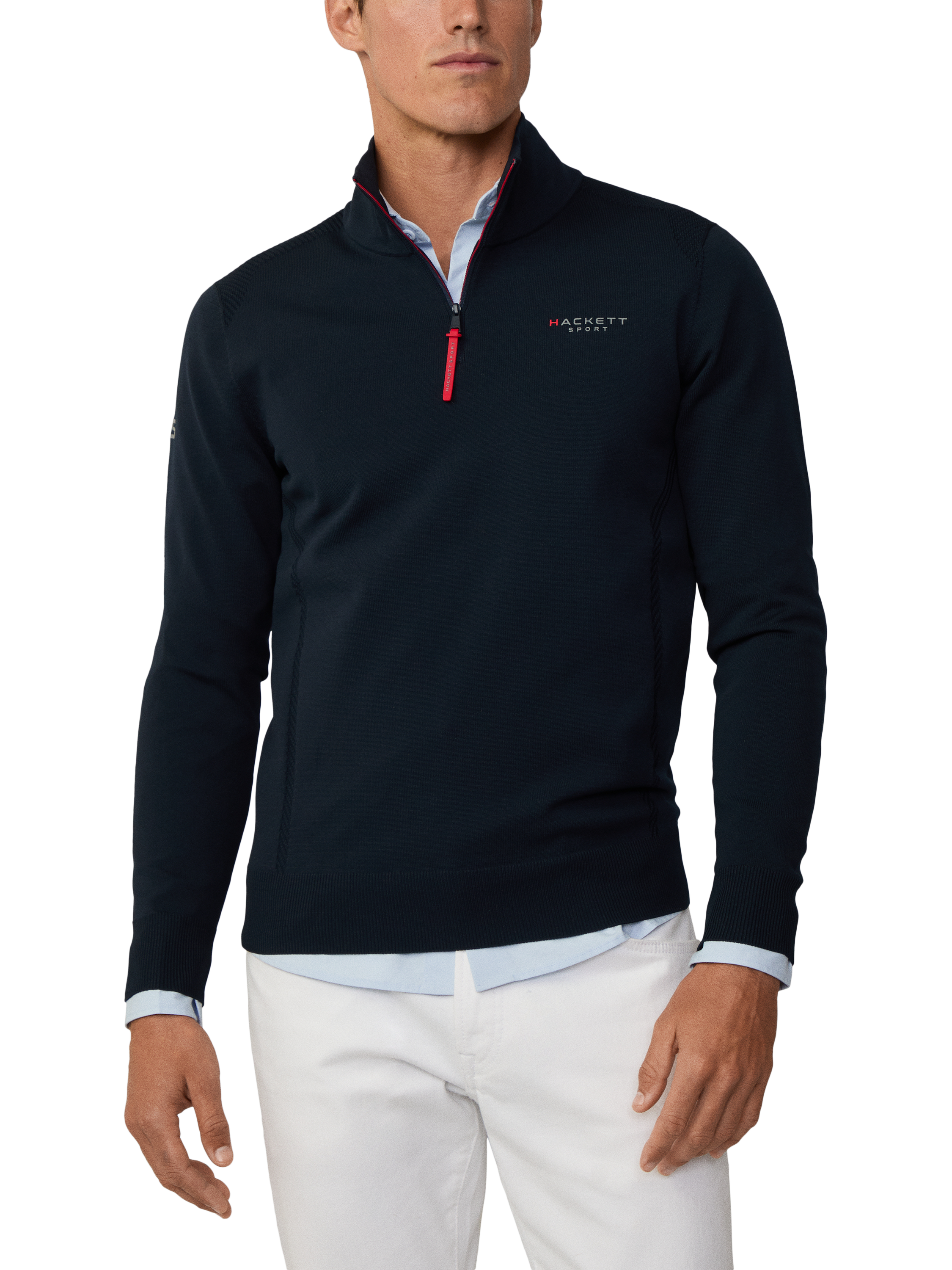 Product image 2 of 11, which shows Hackett London Seamless Knitted Quarter Zip Jumper, Navy, XXL