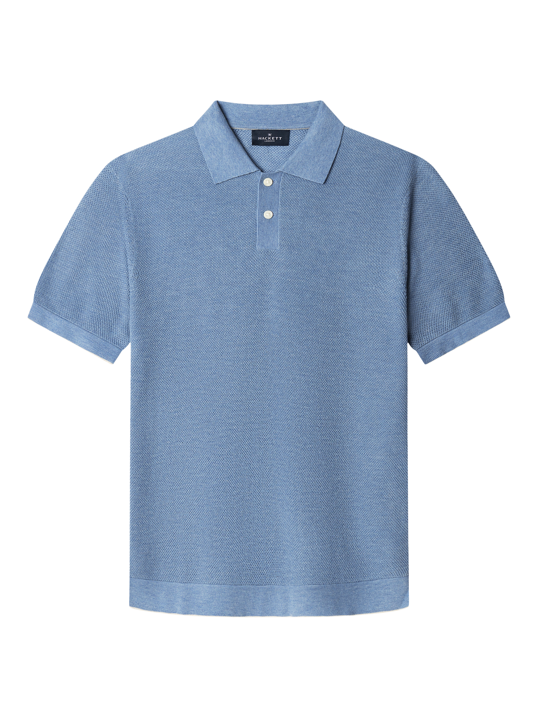 Product image 1 of 6, which shows Hackett London Knitted Polo Shirt, Ice Blue, XS