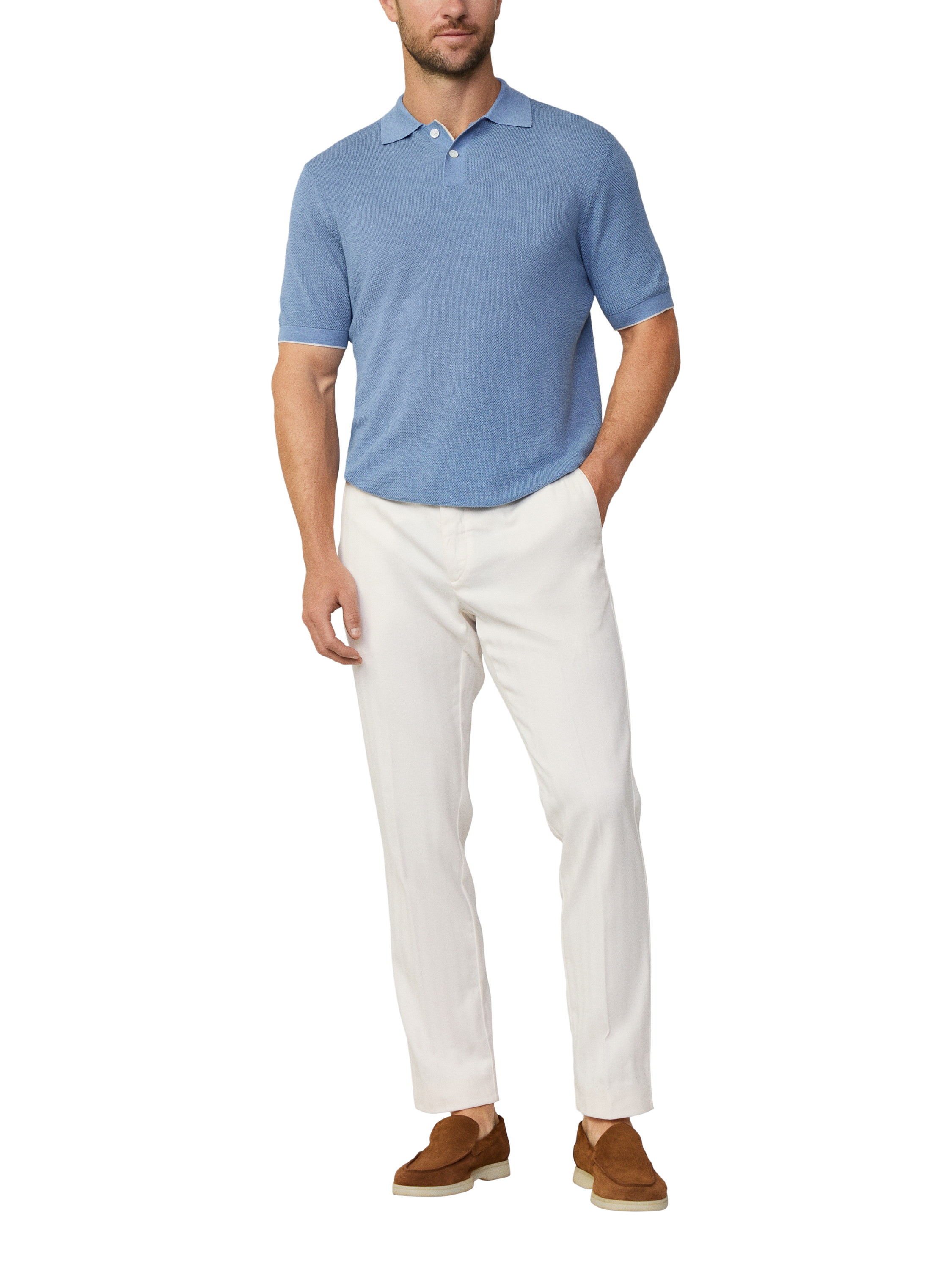 Product image 3 of 6, which shows Hackett London Knitted Polo Shirt, Ice Blue, XS