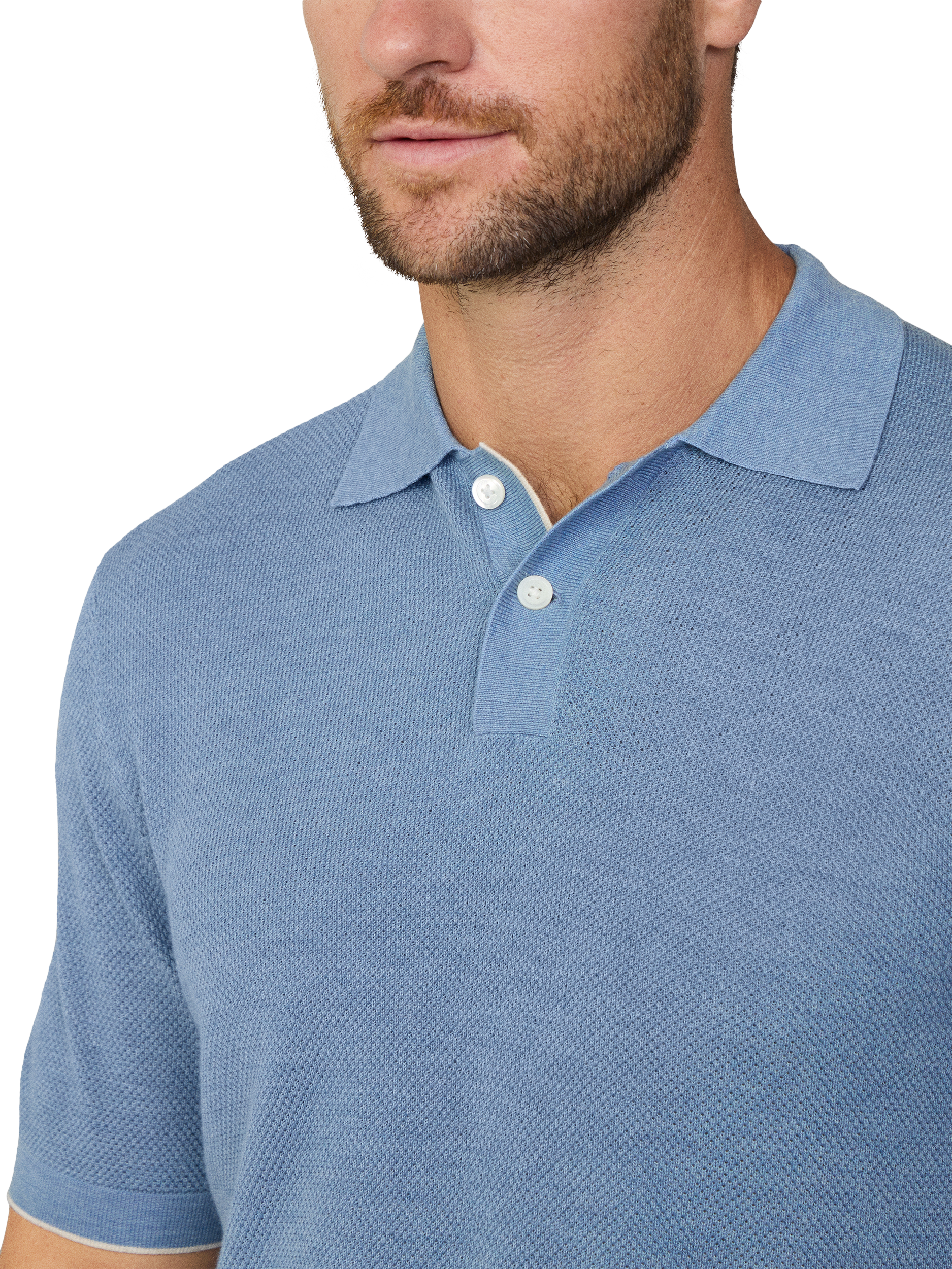 Product image 6 of 6, which shows Hackett London Knitted Polo Shirt, Ice Blue, XS