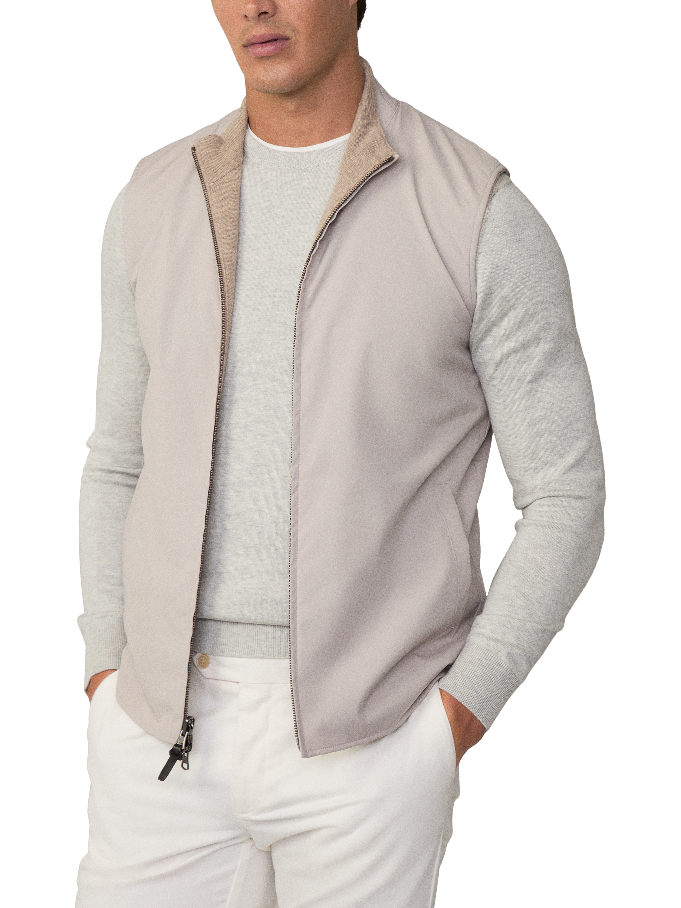 Product image 4 of 7, which shows Hackett London Merino Wool Knitted Hybrid Gilet, Pebble Beige, XXXL