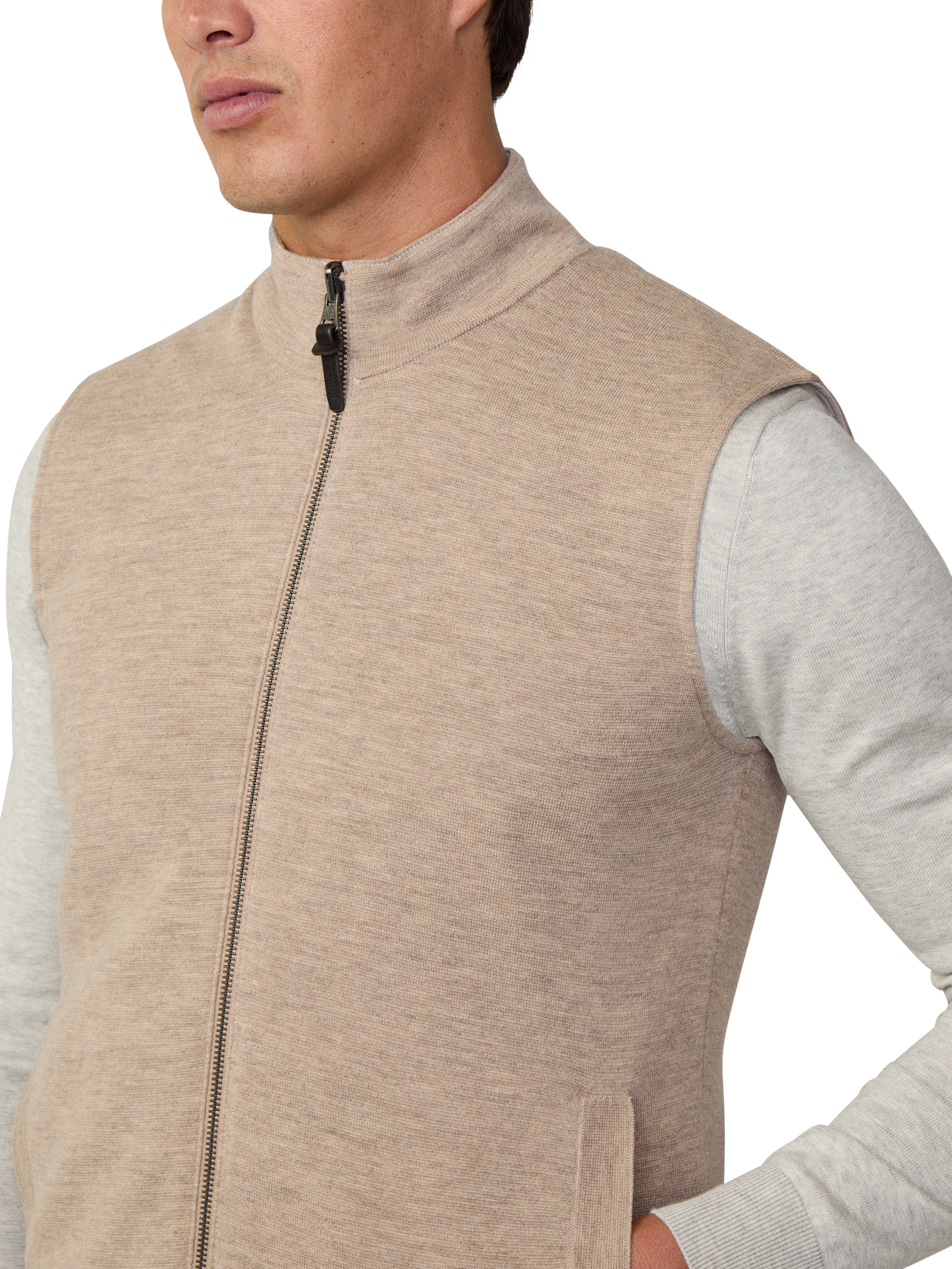 Product image 5 of 7, which shows Hackett London Merino Wool Knitted Hybrid Gilet, Pebble Beige, XXXL