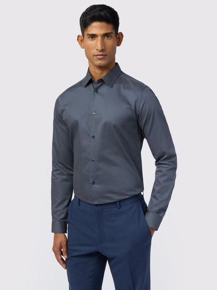 Ted Baker Milne Micro Print Cotton Blend Shirt, Navy Print