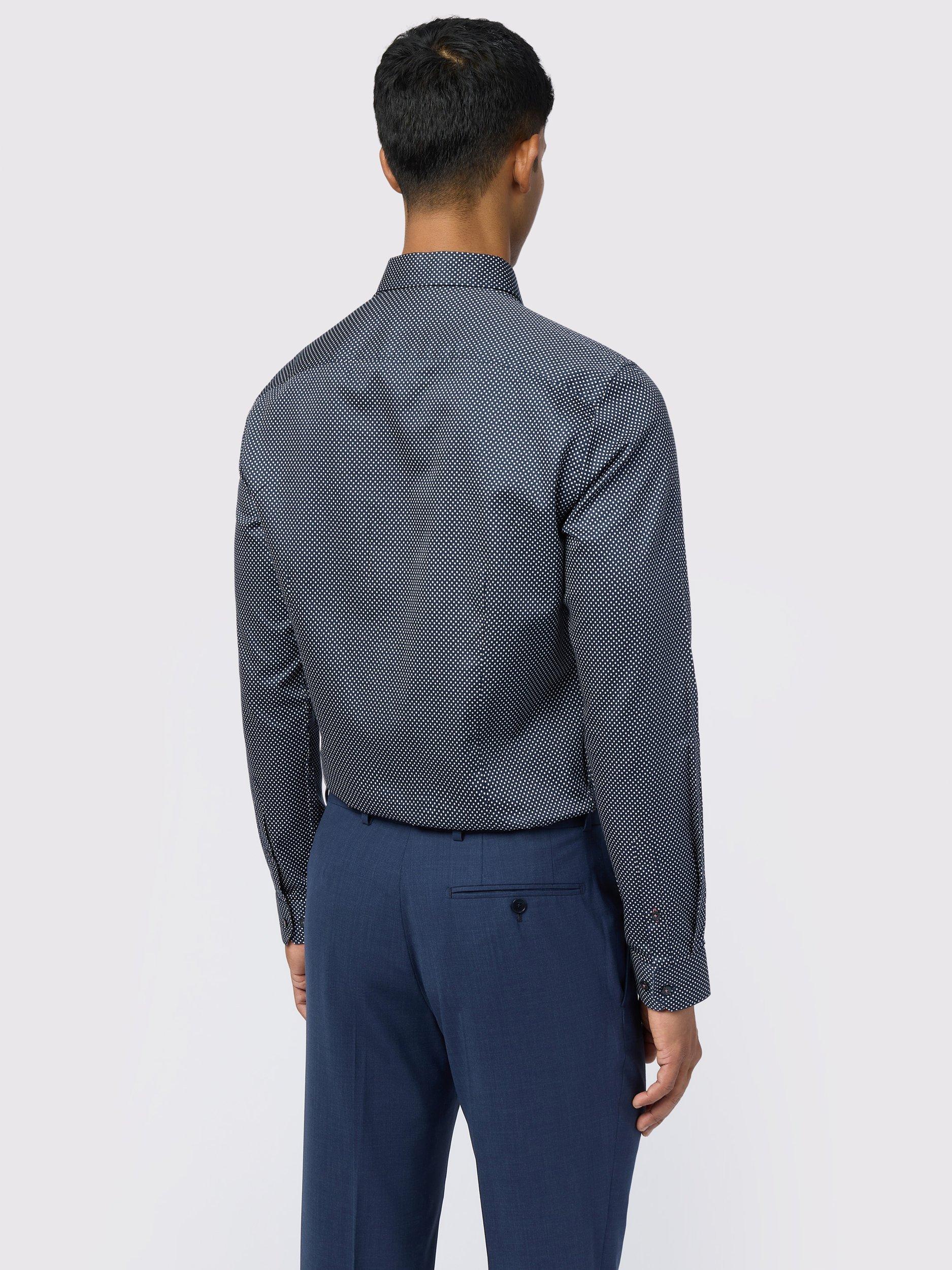 Product image 2 of 4, which shows Ted Baker Milne Micro Print Cotton Blend Shirt, Navy Print, 15.5/R