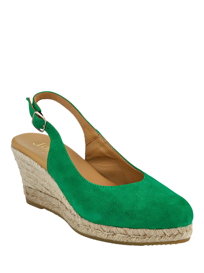 Product image 6 of 6, which shows Jones Bootmaker Cedrica Suede Wedge Heel Slingback Sandals, Green, 3