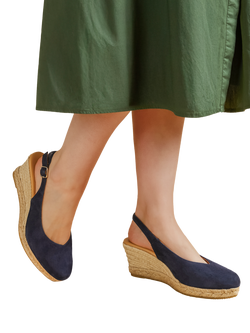 Jones Bootmaker Cedrica Suede Wedge Heel Slingback Sandals - view 2, Navy