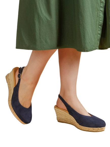 Jones Bootmaker Cedrica Suede Wedge Heel Slingback Sandals - view 2, Navy