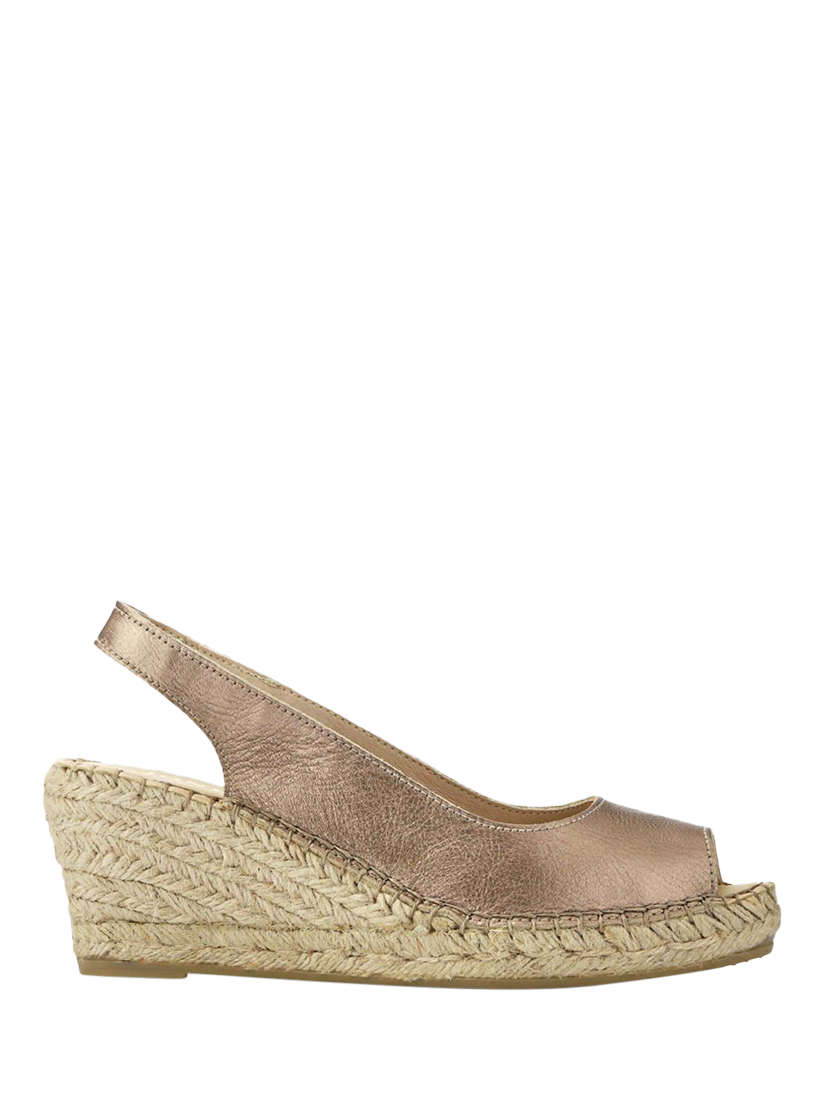 Product image 1 of 5, which shows Jones Bootmaker Rosanna Leather Wedge Heel Slingback Sandals, Gold, 3