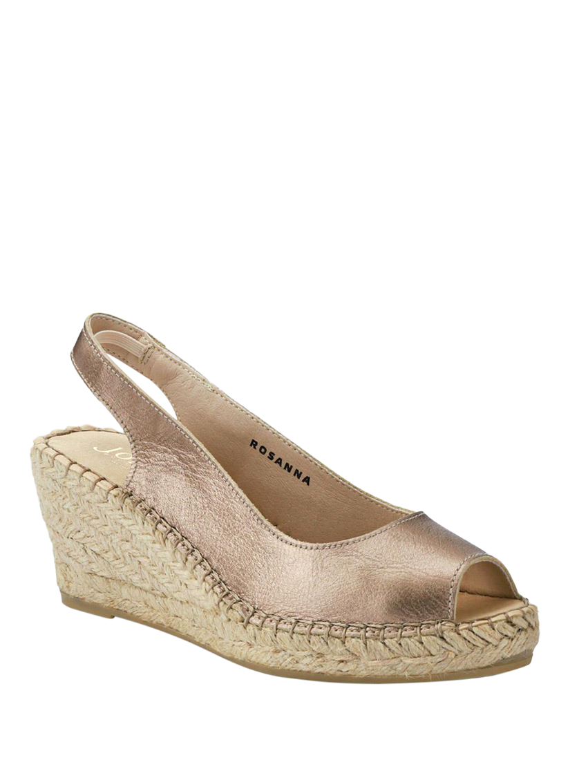 Product image 2 of 5, which shows Jones Bootmaker Rosanna Leather Wedge Heel Slingback Sandals, Gold, 3