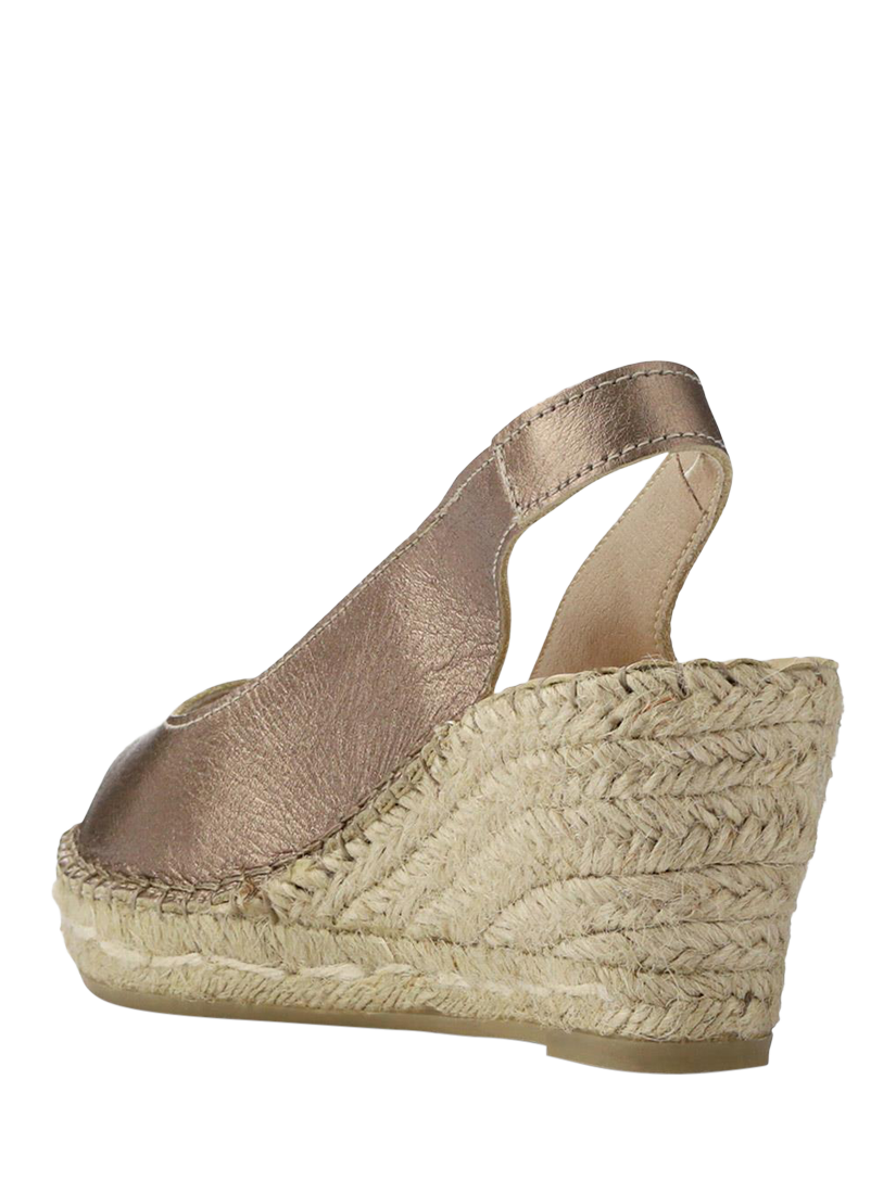 Product image 3 of 5, which shows Jones Bootmaker Rosanna Leather Wedge Heel Slingback Sandals, Gold, 3