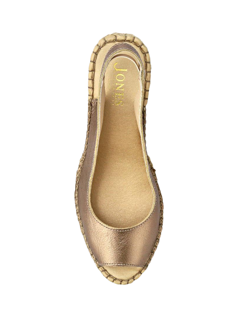 Product image 4 of 5, which shows Jones Bootmaker Rosanna Leather Wedge Heel Slingback Sandals, Gold, 3