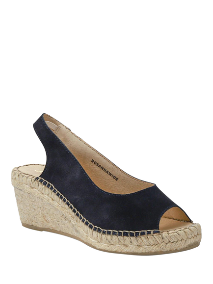 Jones Bootmaker Rosanna Wide Fit Suede Slingback Wedge Sandals - view 2, Navy