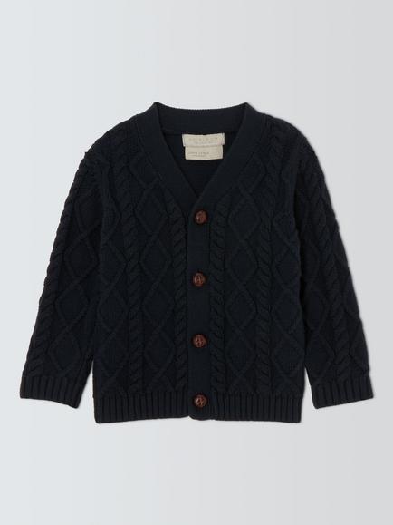 John Lewis Heirloom Collection Baby Cable Knit Cardigan, Blue, Blue