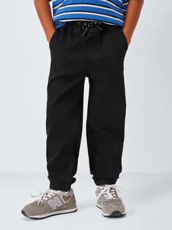 John Lewis Boy's Drawstring Denim Joggers, Black Mid Wash, Blue Mid Wash
