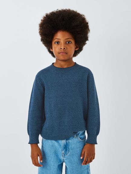 John Lewis Kids' Seed Stitch Twist Jumper, Twisted Blue, Twisted Blue