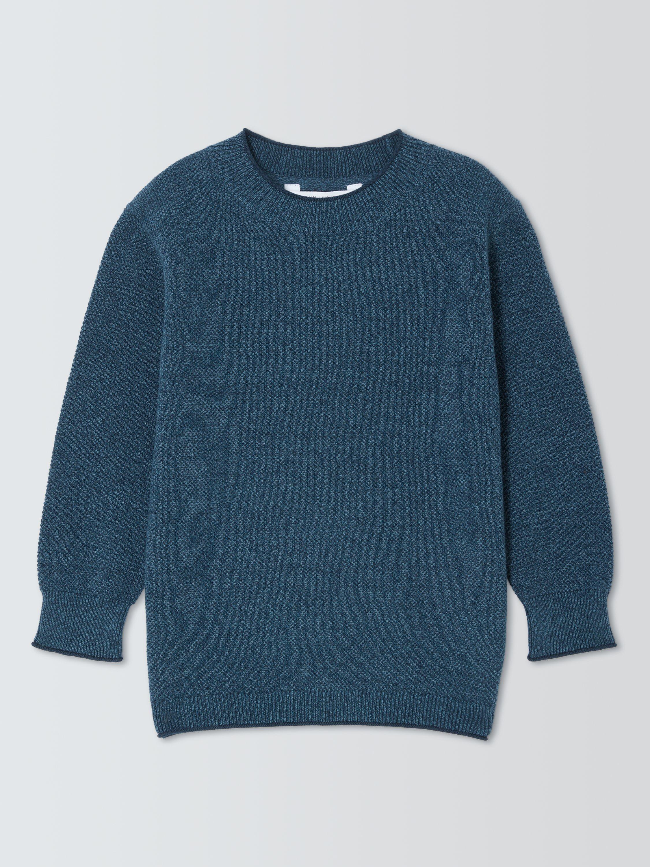 Product image 1 of 3, which shows John Lewis Kids' Seed Stitch Twist Jumper, Twisted Blue, 3 years
