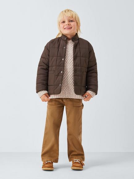 John Lewis Kids' Square Quilted Jacket, Brown - view 2, Brown