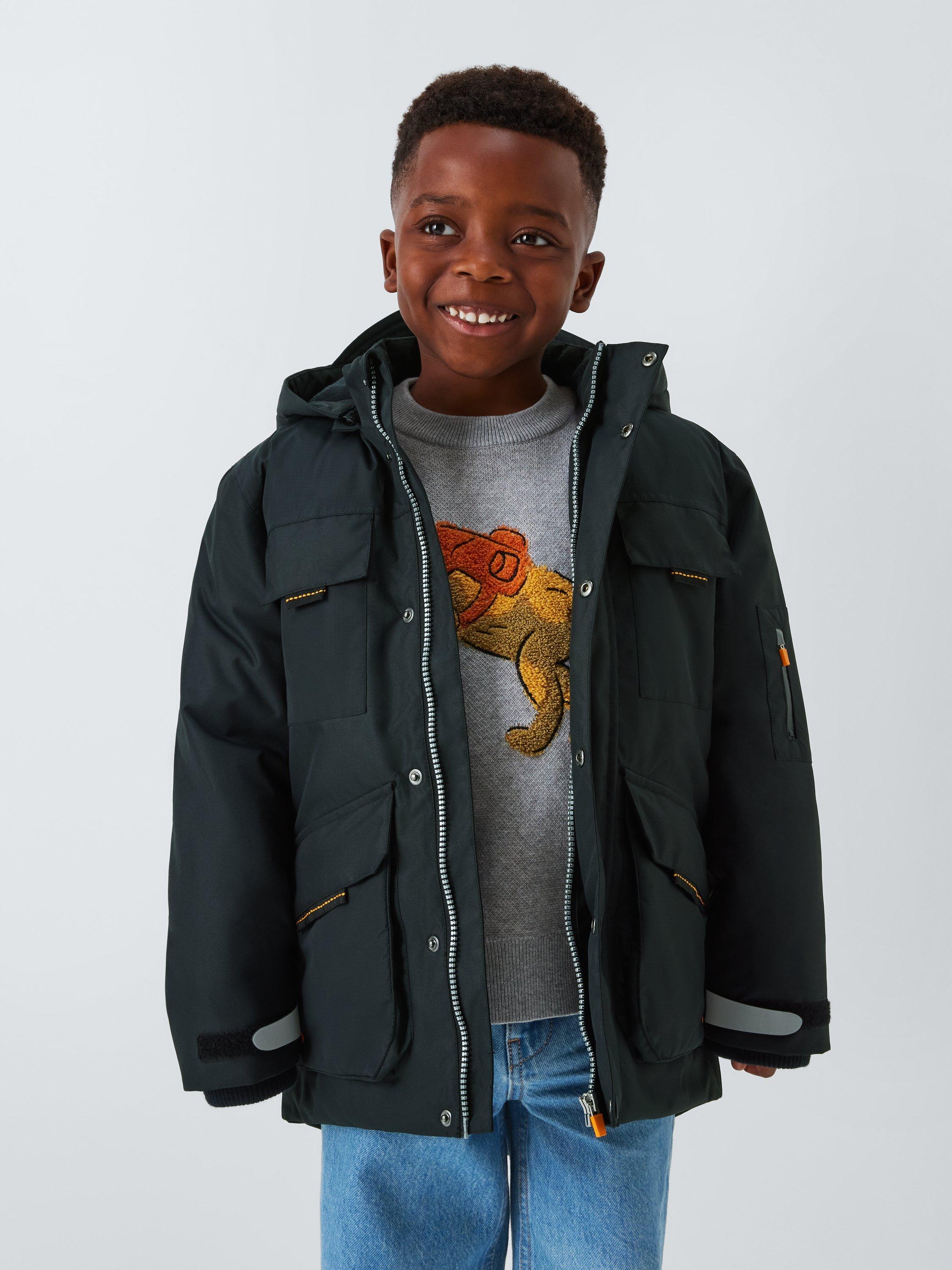 Product image 1 of 8, which shows John Lewis Kids' Technical Water Resistant Jacket, Black, 3 years