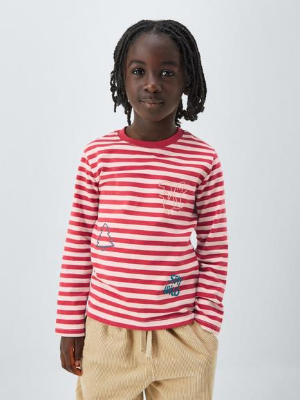 John Lewis Kids' Wild Stripe Jersey Top, Rust, Rust