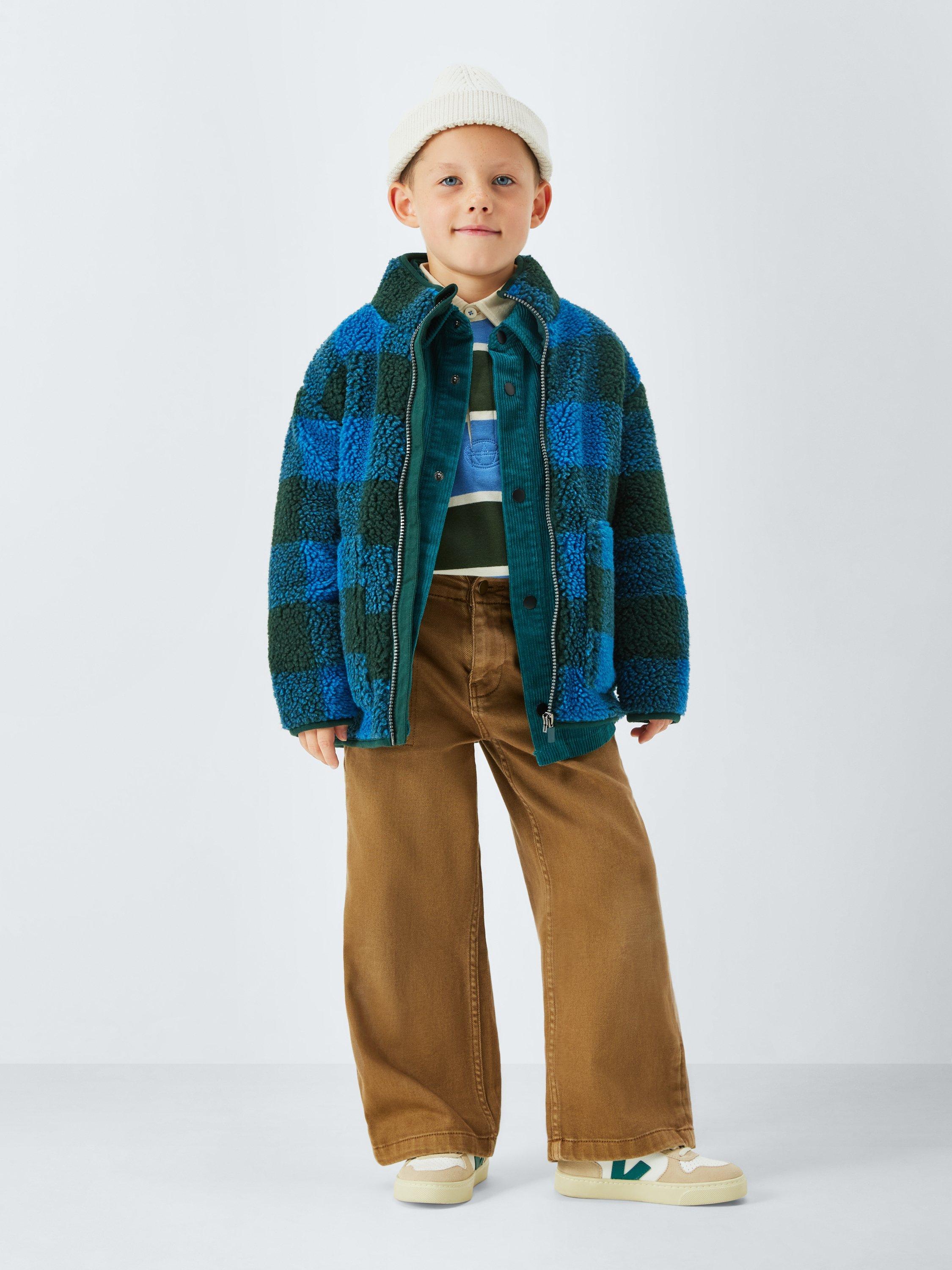 Product image 2 of 7, which shows John Lewis Kids' Geometric Fleece, Blue/Navy Check, 3 years