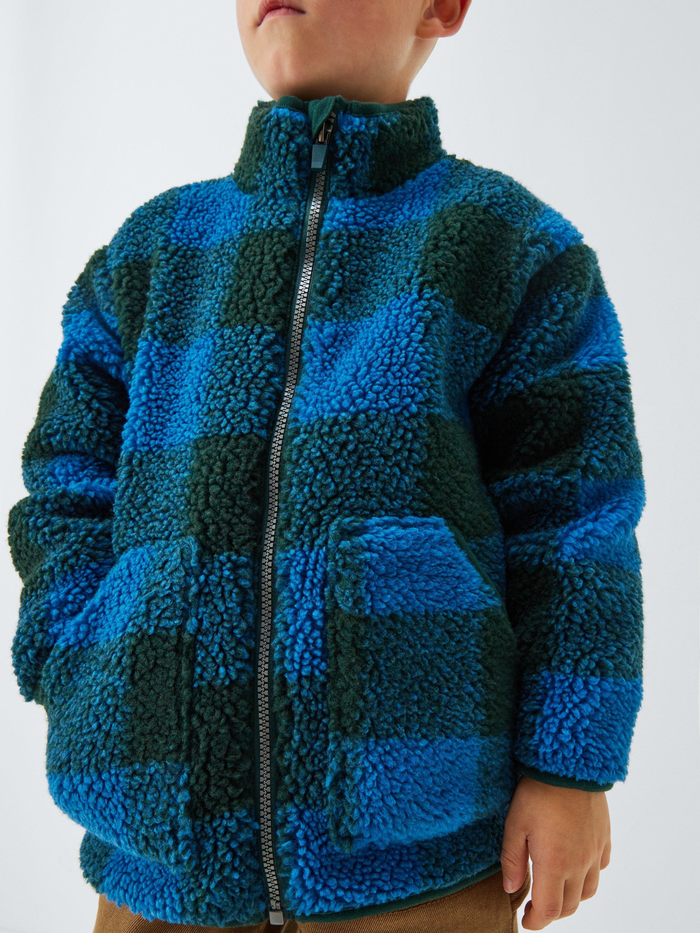 Product image 6 of 7, which shows John Lewis Kids' Geometric Fleece, Blue/Navy Check, 3 years