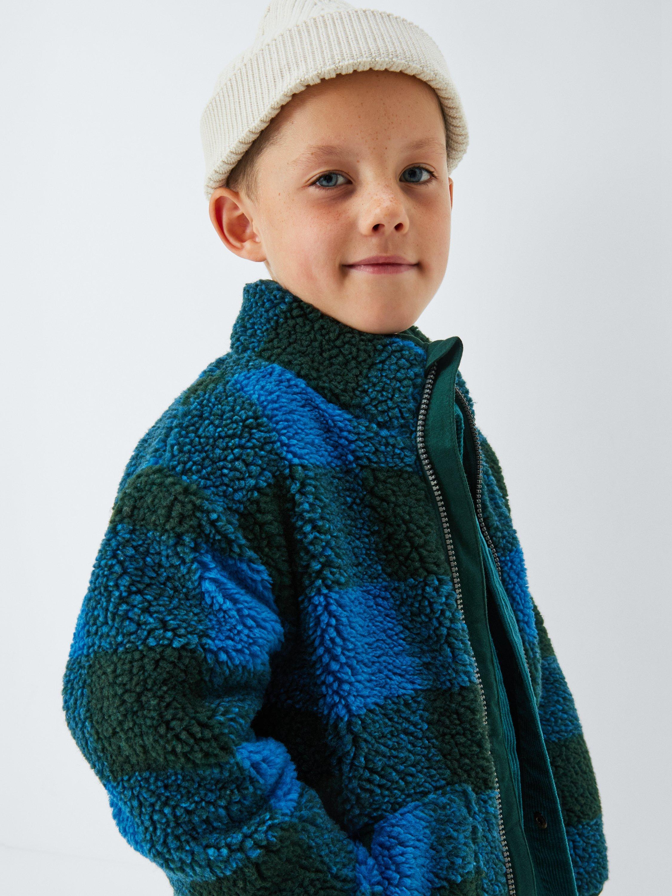 Product image 7 of 7, which shows John Lewis Kids' Geometric Fleece, Blue/Navy Check, 3 years