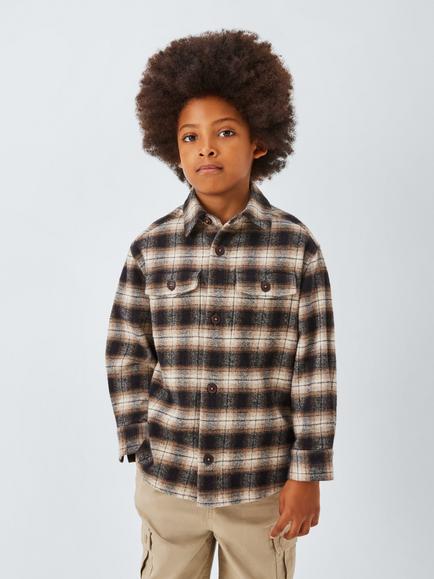 John Lewis Kids' Ombre Plaid Check Shirt, Chocolate Check, Chocolate Check